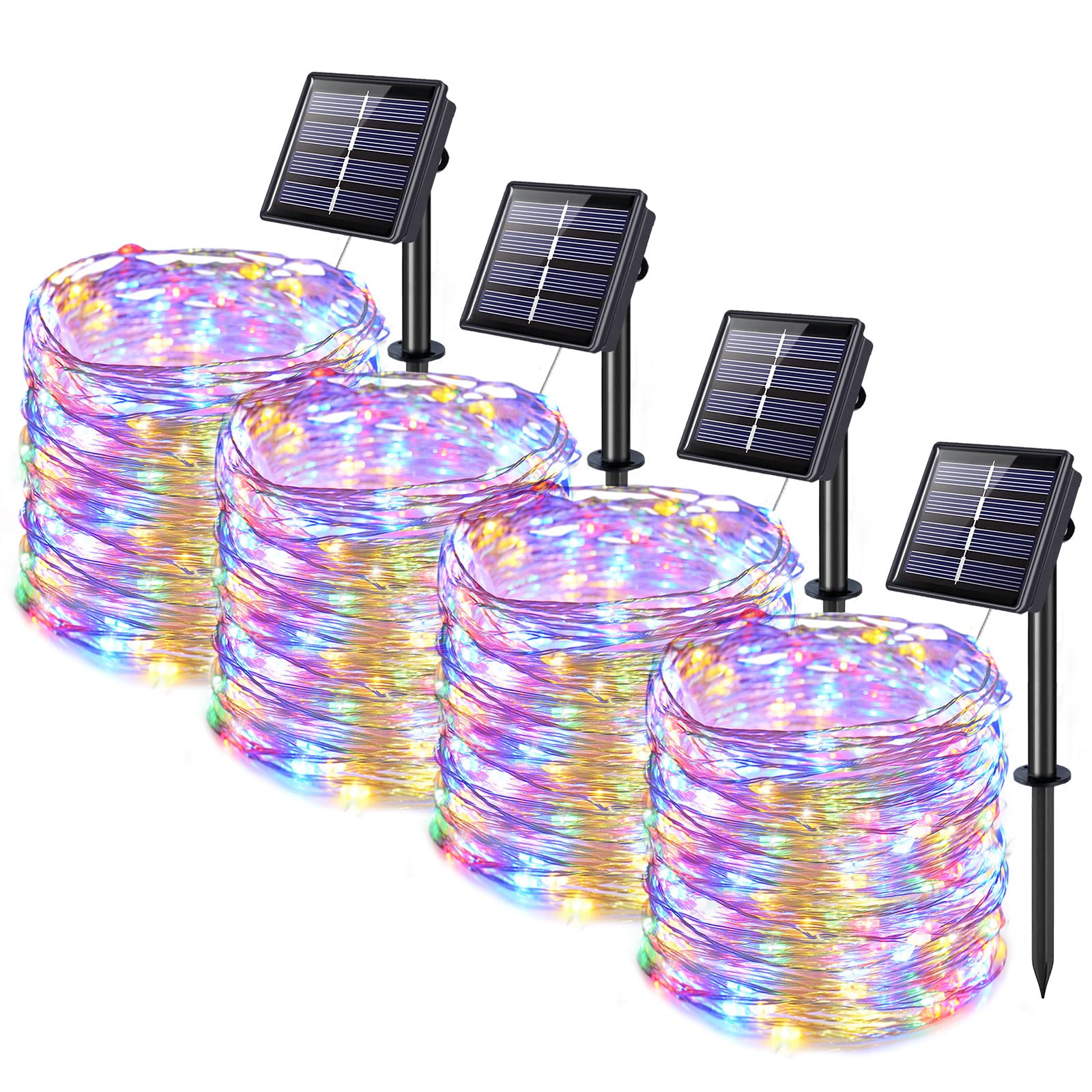 JMEXSUSS 4 Pack Solar Fairy Lights Outdoor, Each 66ft 200 LED Multicolor Fairy Lights Solar Powered 8 Modes, Copper Wire Mini Solar String Lights for Tree Garden Patio Party Christmas Decorations