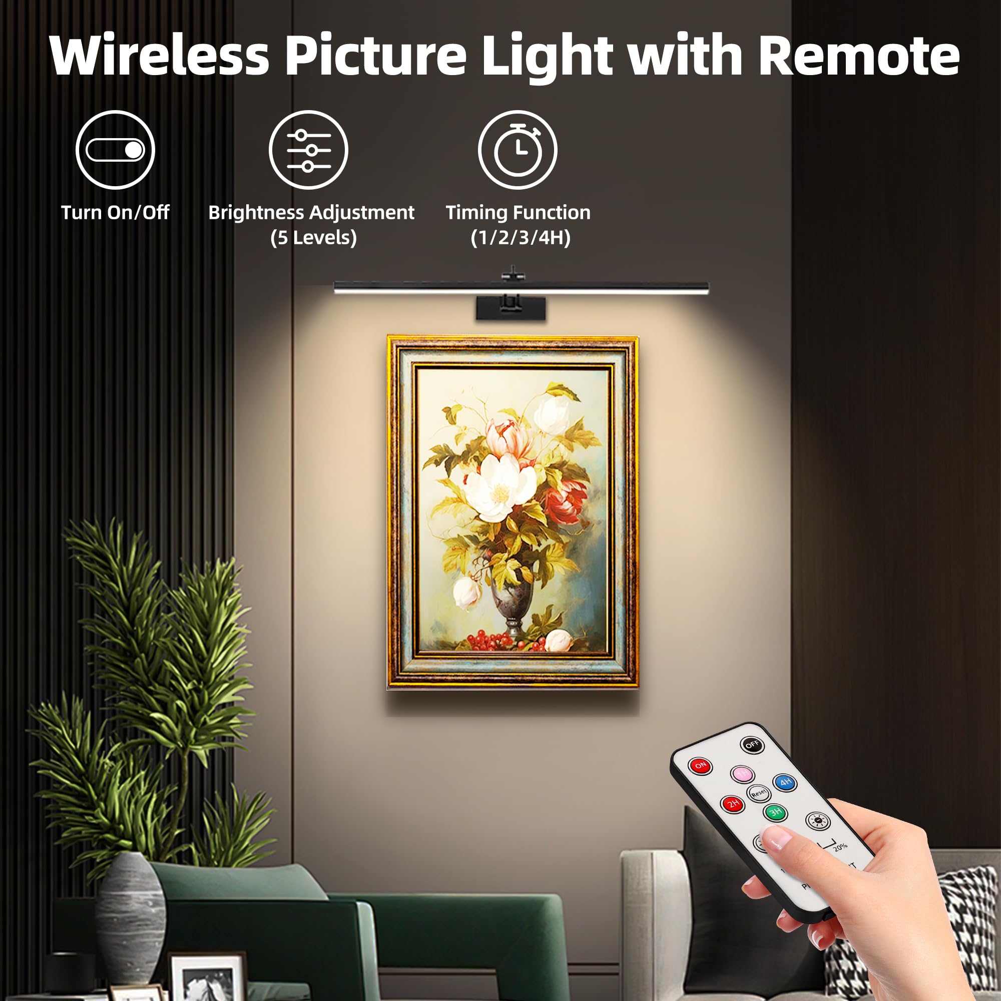 4 Pack Picture Lights For Wall, 23In Art Lighting For Paintings Cordless, 6400Mah Rechargeable Battery Operated Picture Light Wi