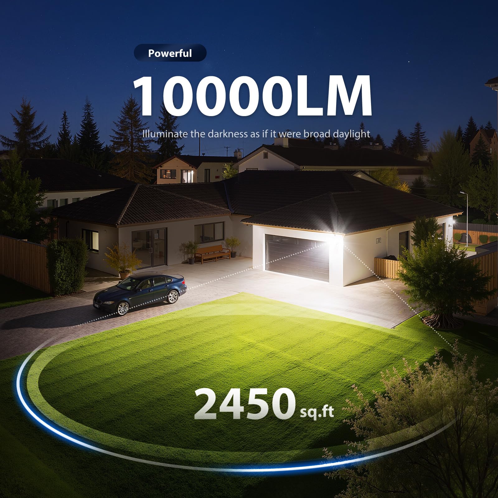 Onforu 90W 10000LM LED Motion Sensor Outdoor Flood Lights, IP66 Waterproof, Dusk to Dawn, White, Model BDS90G-4