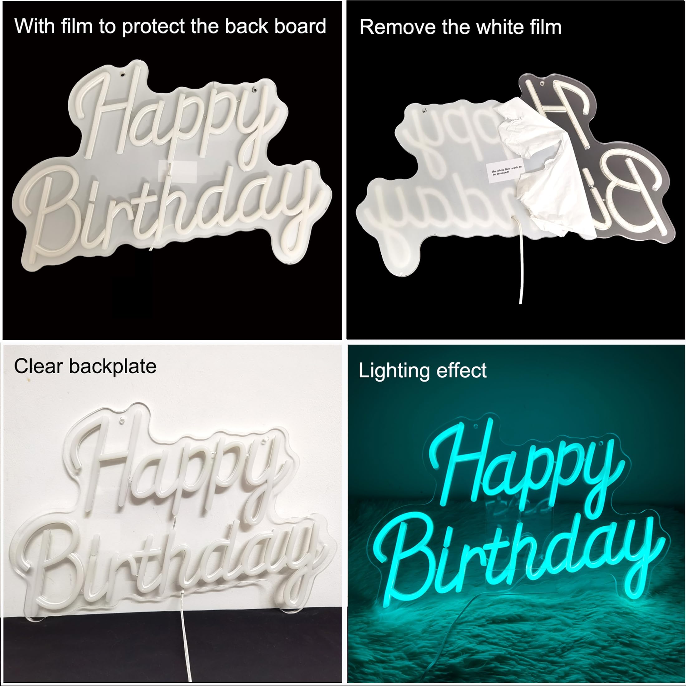 EMANNON Neon Happy Birthday Sign - Dimmable LED Light, Ice Blue, 17x12 Inch Acrylic for Party Decoration