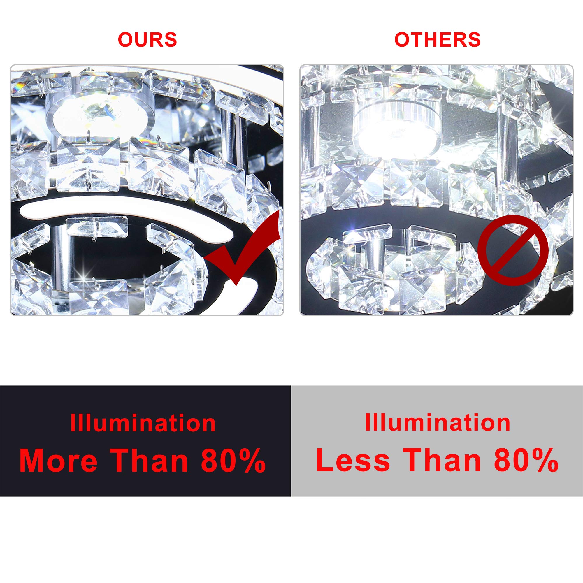 CXGLEAMING Modern LED Ceiling Light Chandelier, K9 Crystal, Stainless Steel, 3 Color Light, Round Small, Variable Light