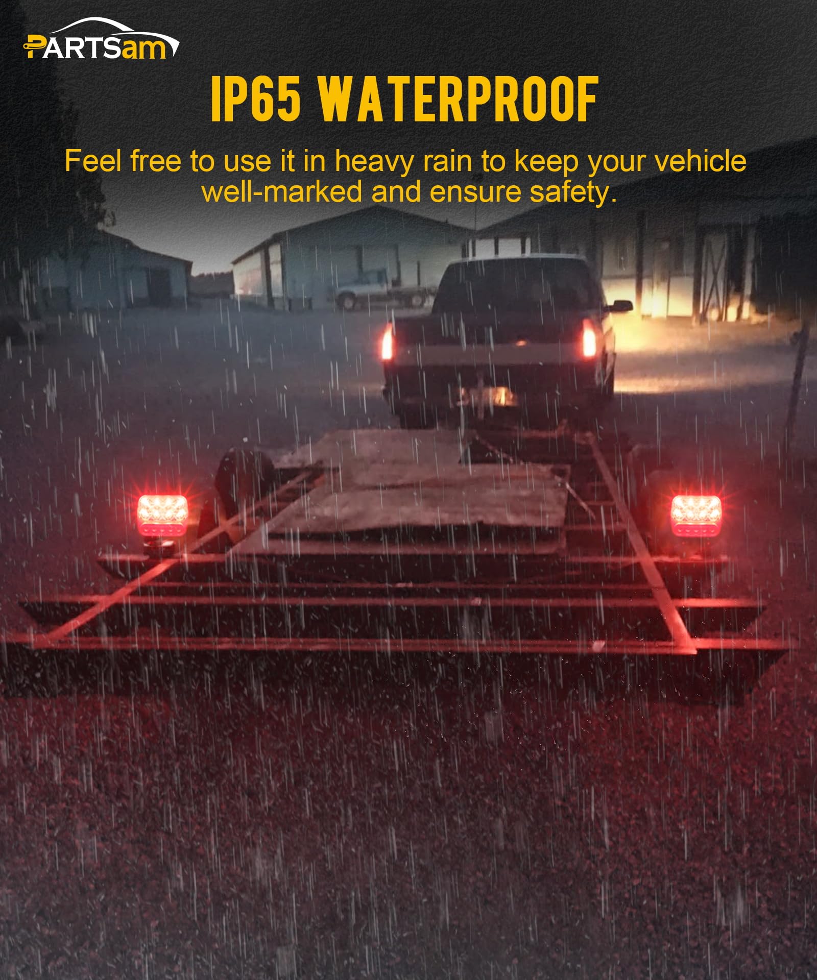 Partsam Wireless LED Trailer Light Kit - Magnetic Towing Tail Light, 12-24V, Red, Portable with 7-Pin Plug & Dual USB Charger