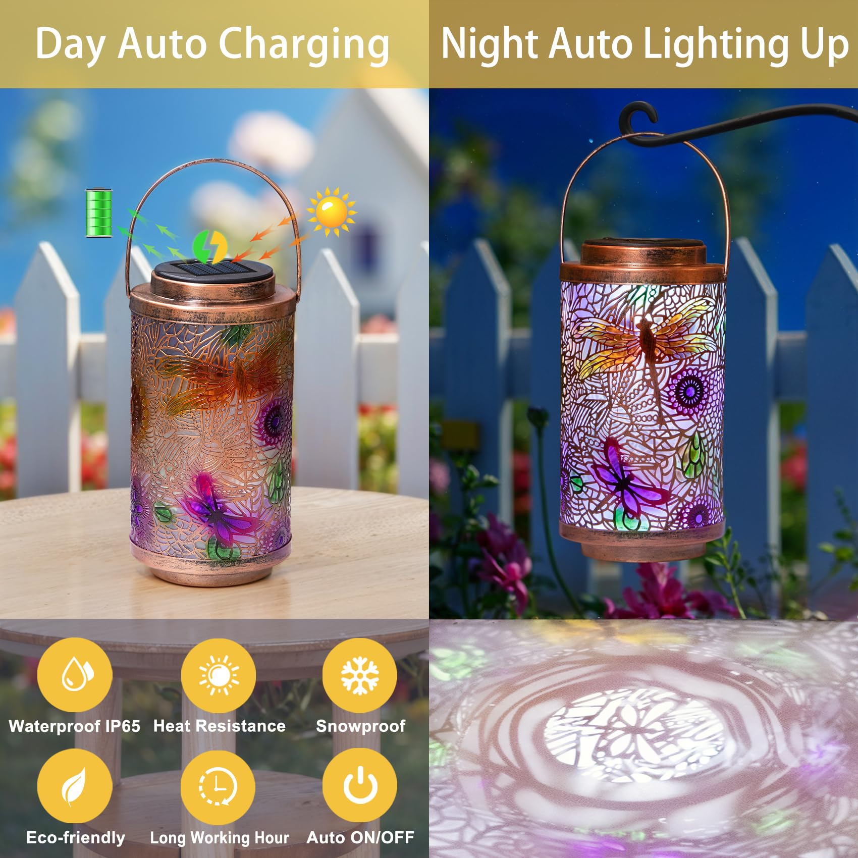 Go2Garden 2Pack Solar Outdoor Lanterns Waterproof Dragonfly Garden Gifts For Women Patio Decor Lights Metal Lantern For Yard, Ta
