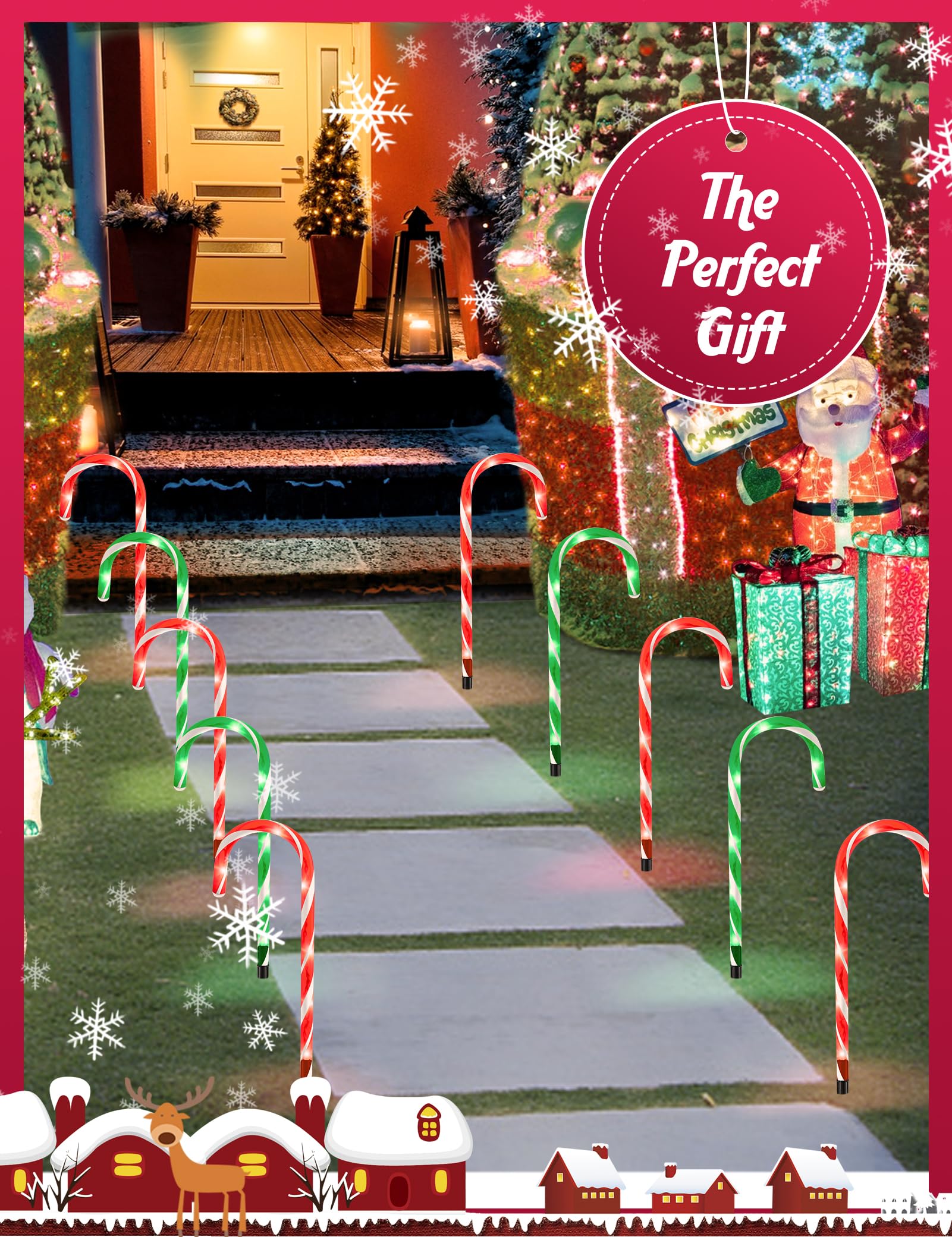 Christmas Candy Cane Pathway Markers Lights, Outdoor Christmas Decorations For Yard Patio Porch Garden Walkway, Candy Cane Chris