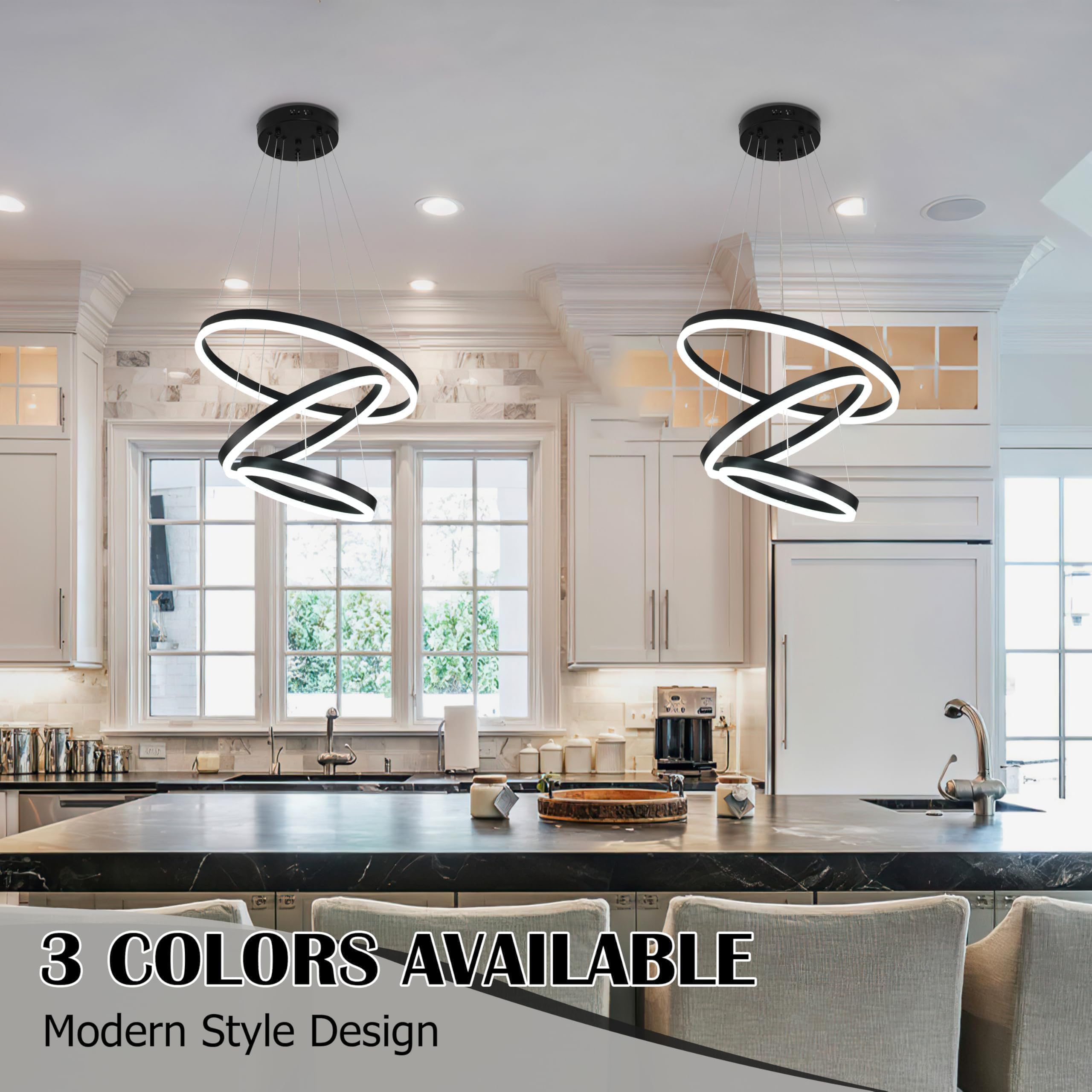 Mccokaige Modern LED Chandelier, Dimmable 3 Rings, Height Adjustable, Black, Metal, Model YK-345-H, Ideal for Living Room, Dining Room, Bedroom