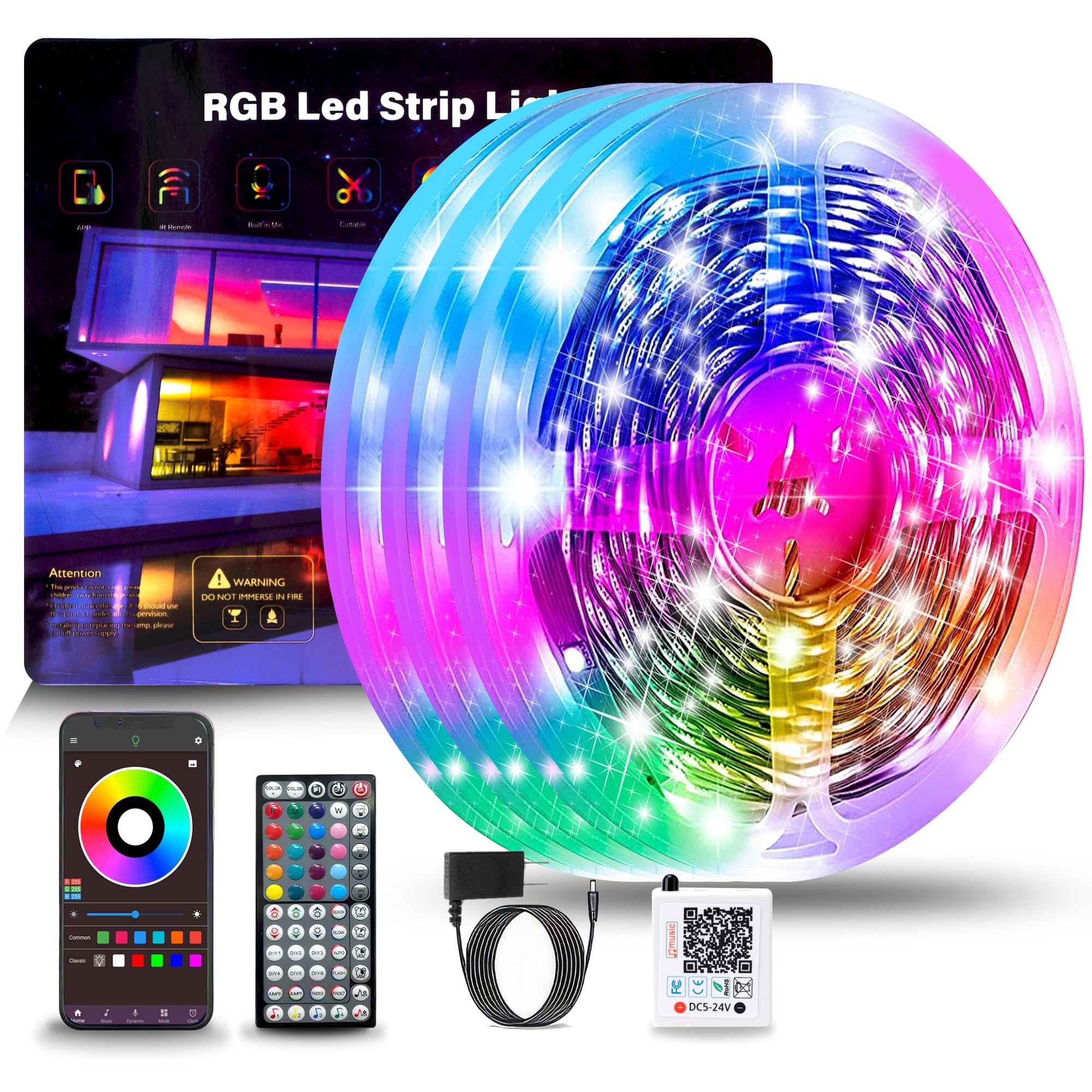 Nbbuff 300Ft Led Lights For Bedroom, Rgb Led Strip Lights Music Sync Color Changing Effects, Diy Cuttable Led Light Strip With Remote And App Control Led Lights For Room Decor Aesthetic And Parties