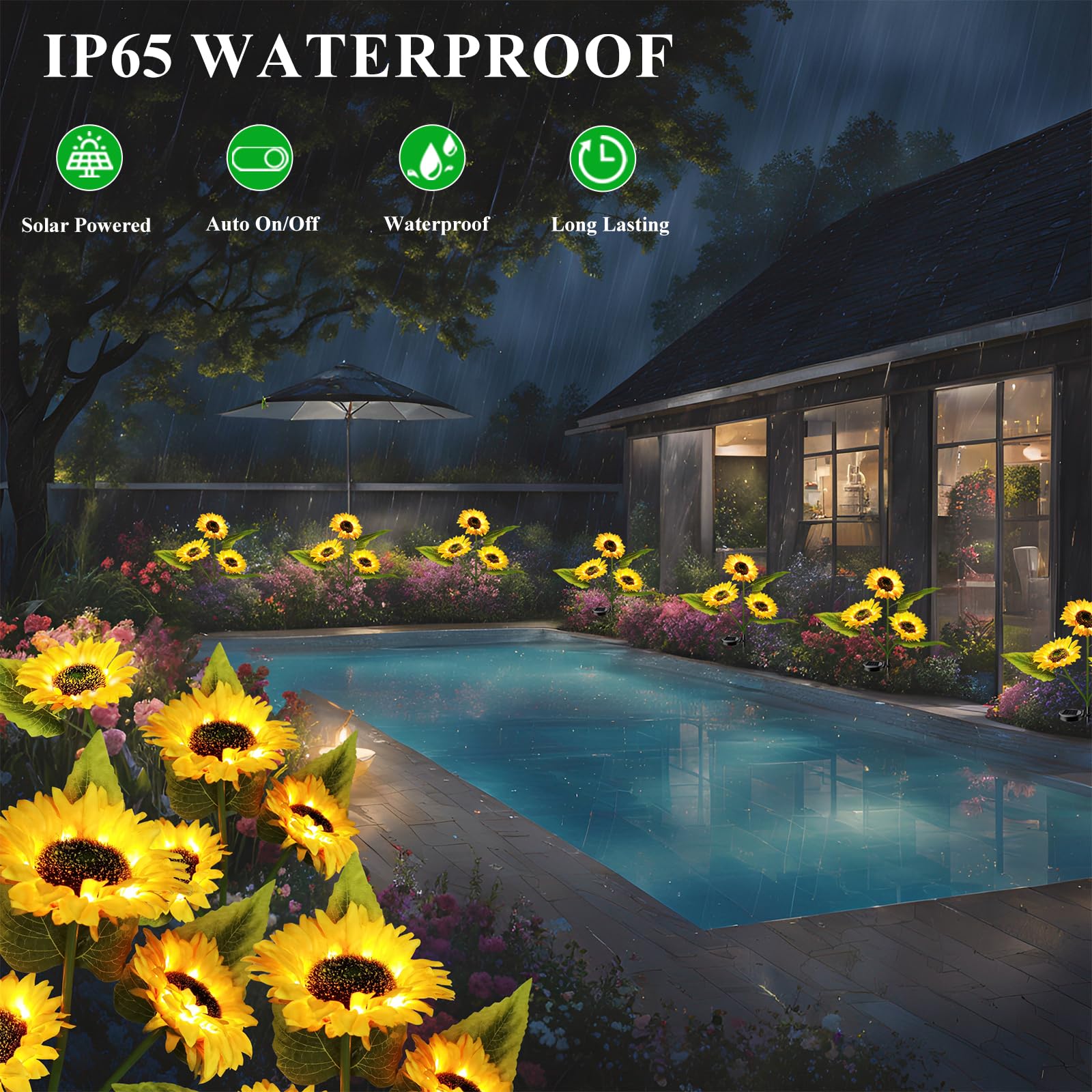 2-Pack Solar Powered Sunflower Garden Lights, Led Outdoor Decor Solar Light Flowers For Yard Patio Ground Lawn Landscape, Decora