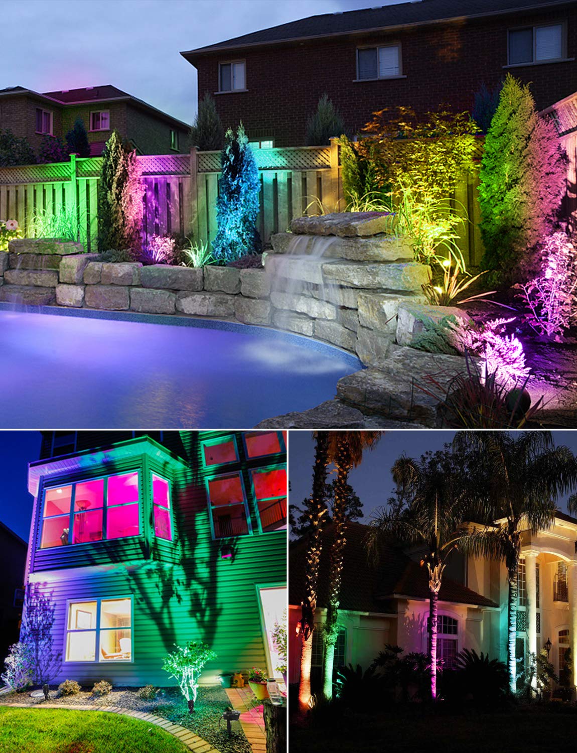 SUNVIE RGB Low Voltage Landscape Lights, 12W LED, Color Changing, Waterproof, 16 Pack, Black, Model CLRS1216C for Outdoor Use