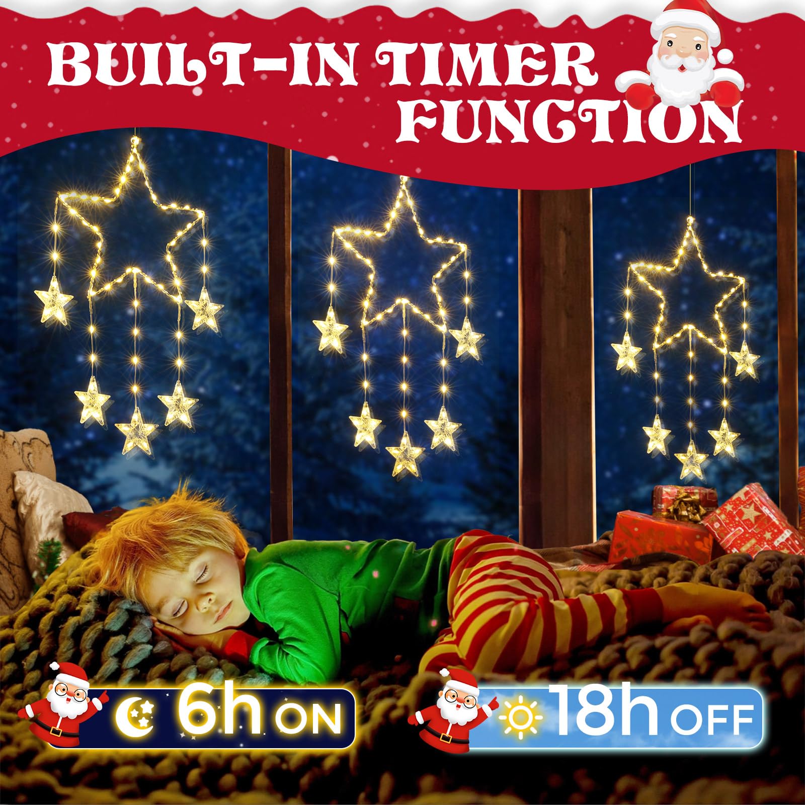 Marchpower Led Christmas Window Star Lights - 2Pack Dreamy Catch Star Decoration Battery Operated 8Modes With Timer Hanging Xmas Lights For Indoor Outdoor Glass Window Wall Wedding Party Holiday Decor