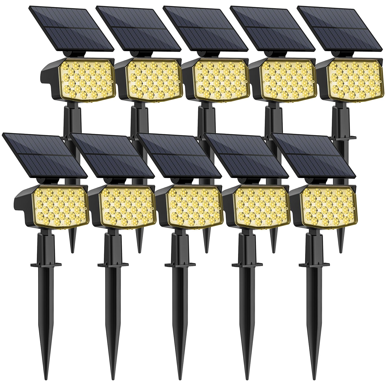 WELALO Solar Spot Lights, 10 Pack, Adjustable, 3 Modes, IP65 Waterproof, Warm White