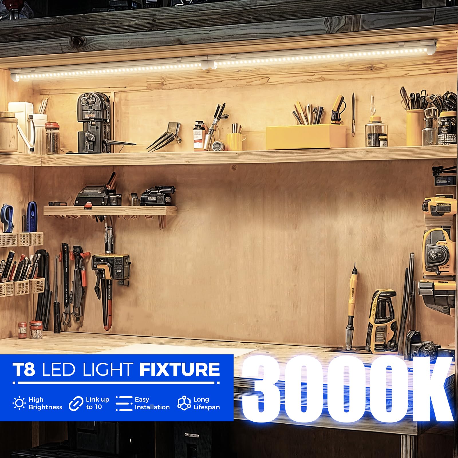 Barrina Led Shop Light 2Ft, 20W 3000Lm 3000K, Clear Cover Linkable Led Tube Lights, V Shape Integrated T8 Lighting Fixture, Ceil