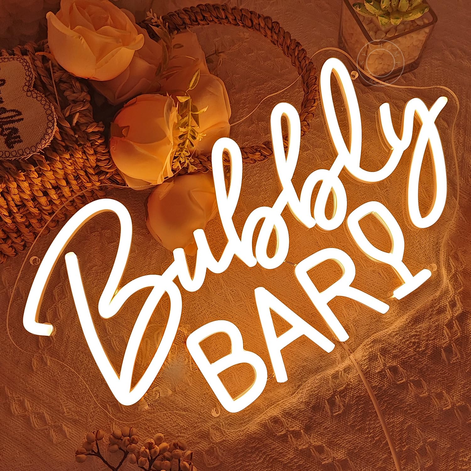 SYLHOME Neon Light Sign for Home Bar, Warm White Acrylic, 15.75in x 8.27in, Bubbly Design for Wedding and Party Decor