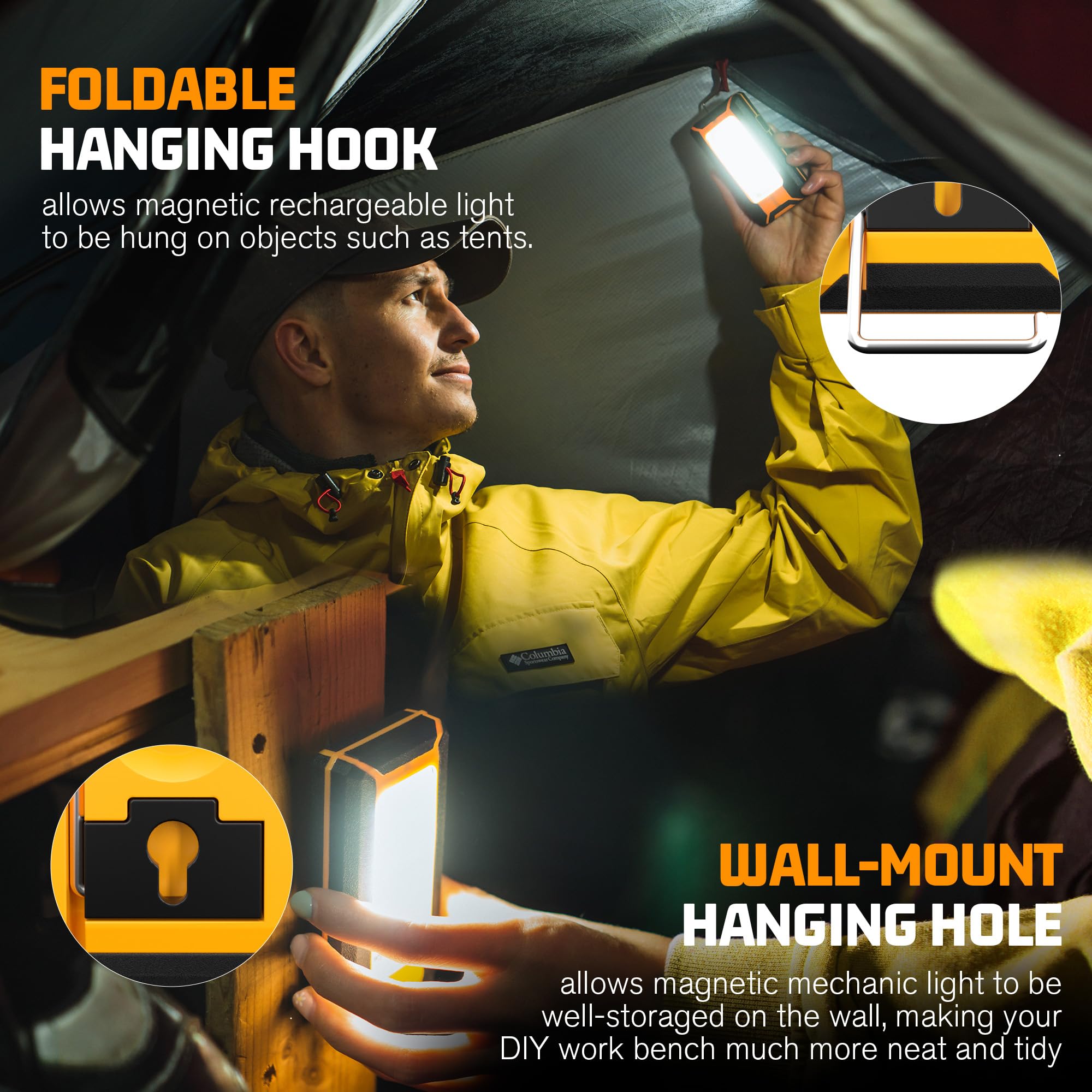 2 Pack 40W 1600Lm Led Work Light, Rechargeable Portable Led Magnetic Flood Lights For Outdoor Camping Hiking Emergency Car Repairing And Waterproof Job Site Lighting (2 Pack)