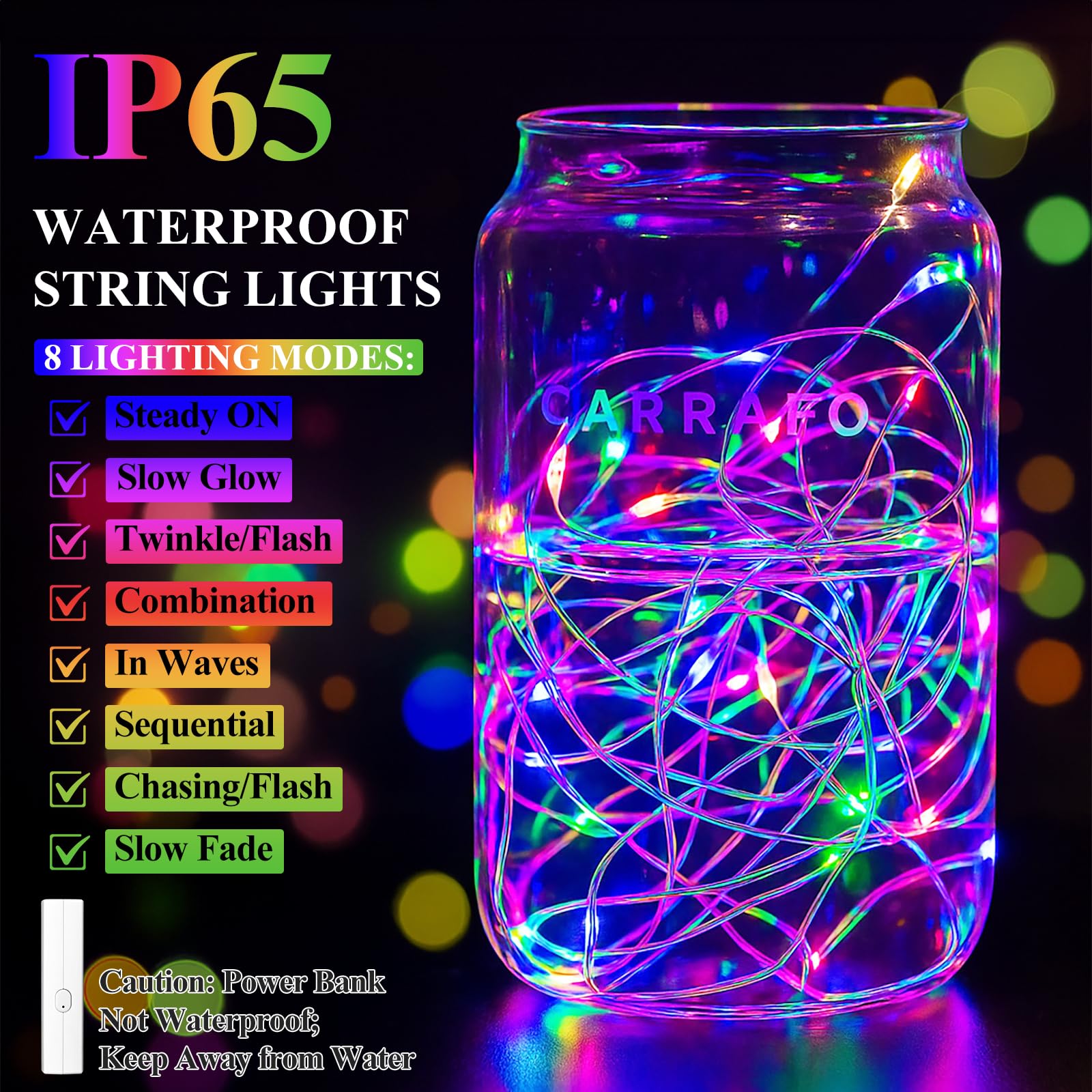 Lakumu 33ft 100LED Multicolor String Lights, Battery Operated Fairy Lights, Silver Plated Copper Wire, Ideal for Bedroom, Christmas, Party
