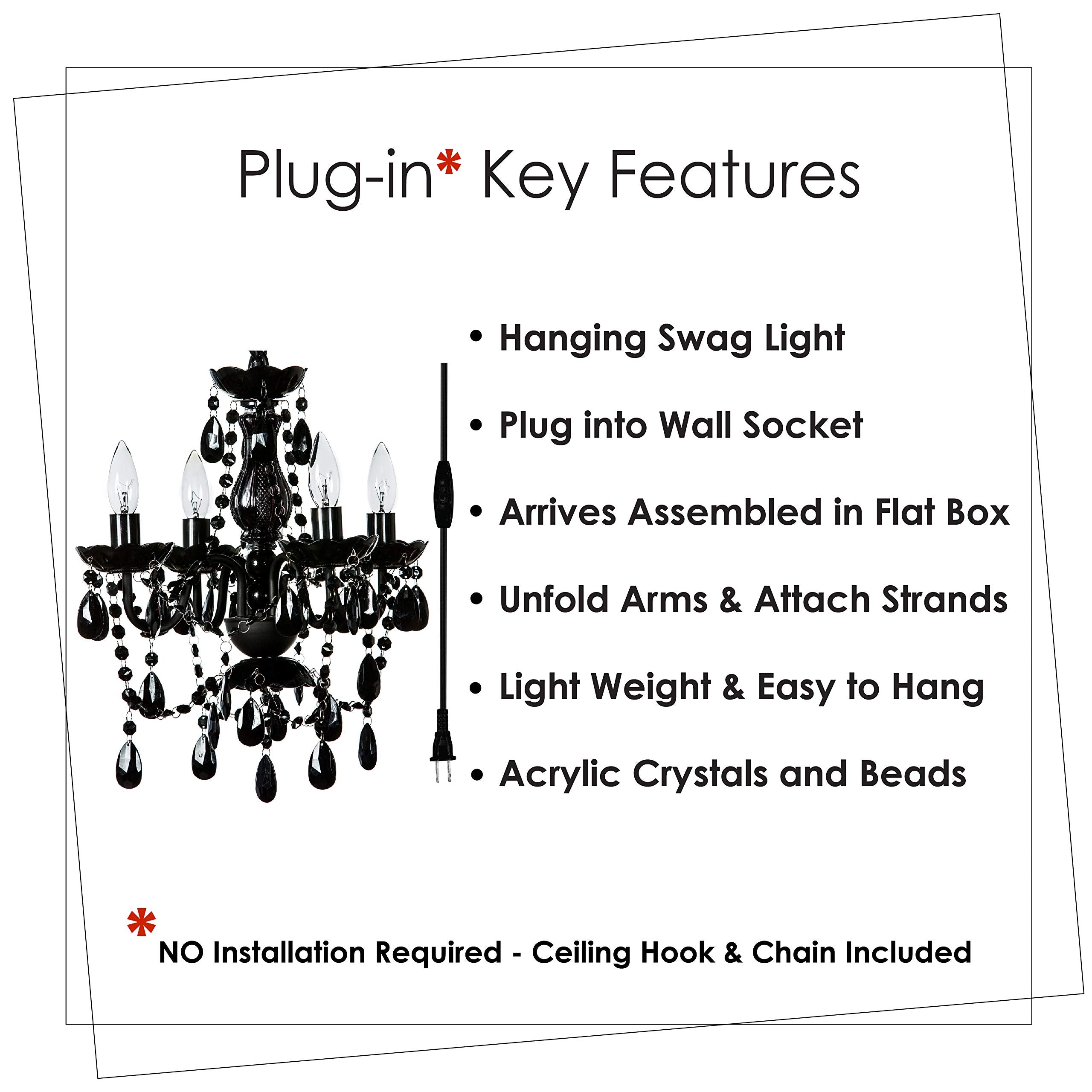 gypsy color Plug-in Chandelier 4 Light Black Metal Frame Acrylic Crystals H17.5inxW15in Model GYSMBKP
