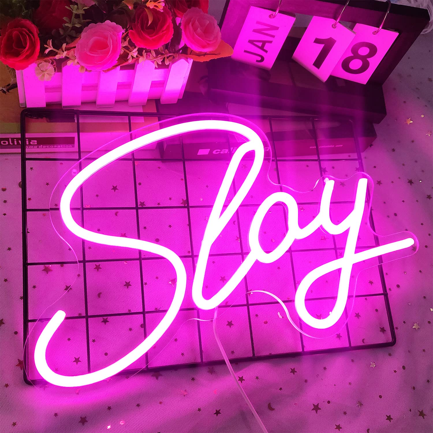 GMMLLG Neon LED Light Sign - Dimmable Wall Decor, 15.7inx9.4in, Strong Transparent Acrylic, Pink