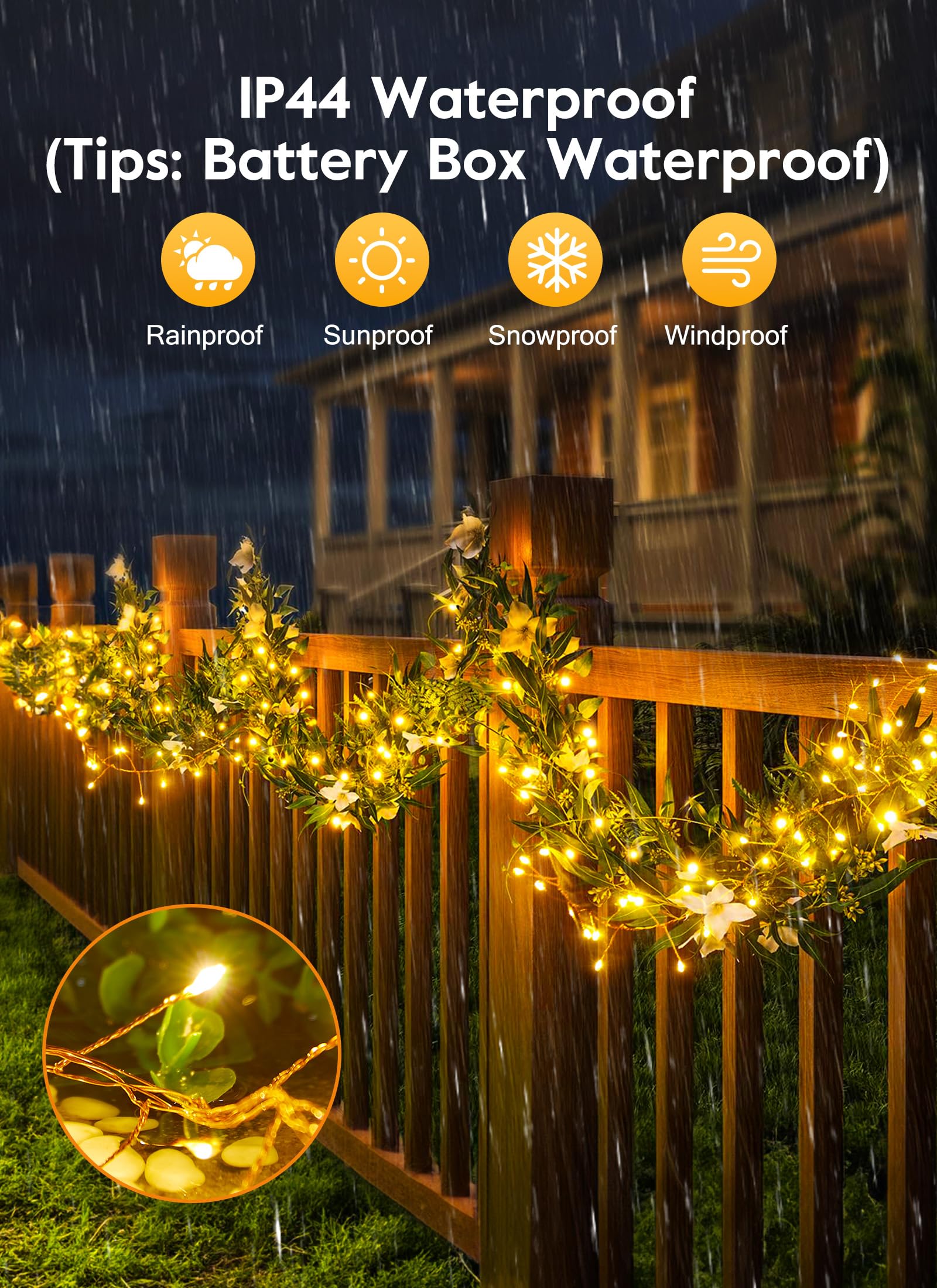 Outdoor Fairy Lights Battery Operated, 2 Pack Twinkle String Light With Remote, 5 Feet 60 Led Firecracker Starry Light For Diy Wreath Home Wedding Party Bedroom Mason Jar Holiday Christmas, Warm White