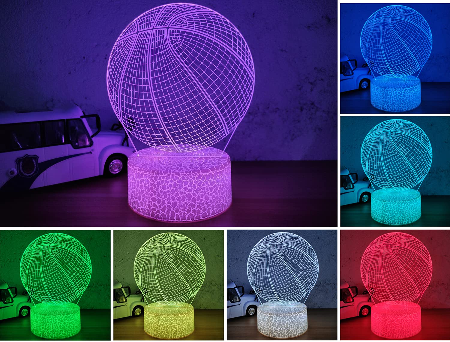 I-Chony Basketball 3D Illusion Night Light Lamp,16 Colors Dimmable Basketball 3D Led Light,With Remote & Smart Touch,Basket Ball Gifts For Adults Teens Boys Girls Kids Birthday Christmas
