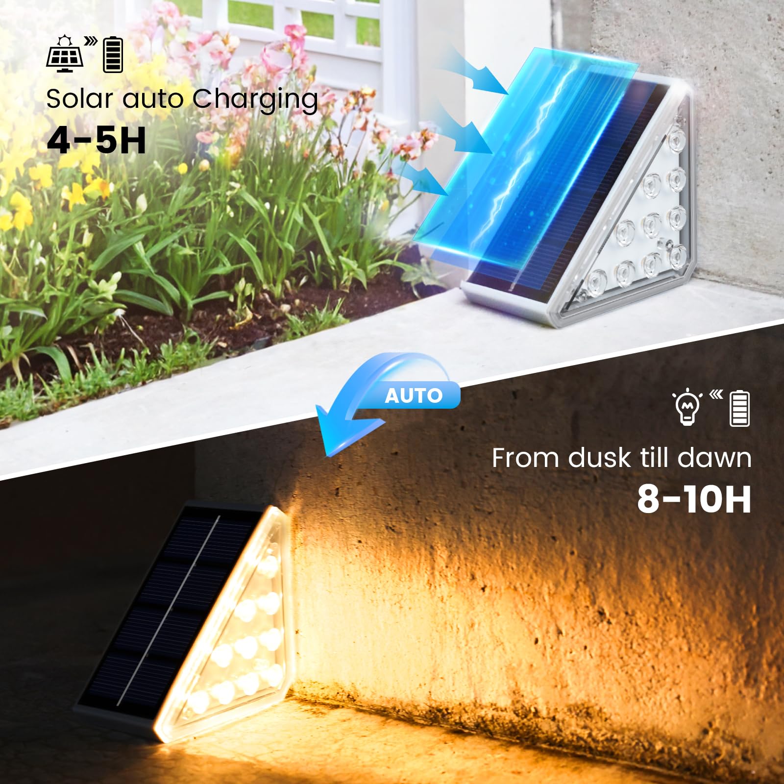 Jofios 16-Pack Solar Step Lights Outdoor Waterproof Ip67 Warm White Stair Lighting