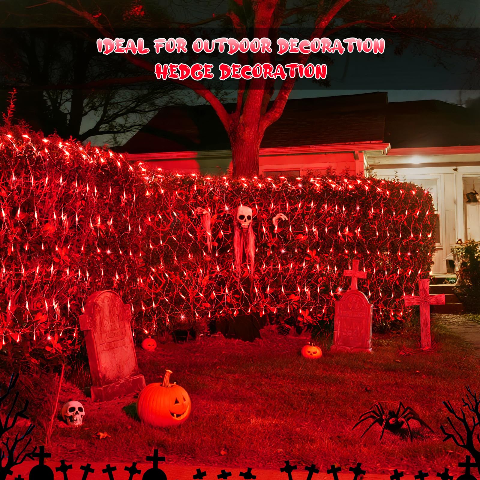 JMEXSUSS 200 LED Red Christmas Net Lights, 9.8ft x 6.6ft, Waterproof, Connectable with Remote, Model EXS-N-0200