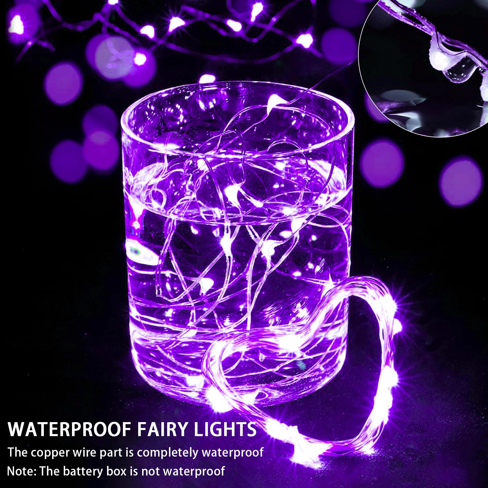 chzk 50 Pack Purple Fairy Lights 7Ft 20 LED Waterproof Battery Operated String Lights A01-Mini for Parties and Weddings