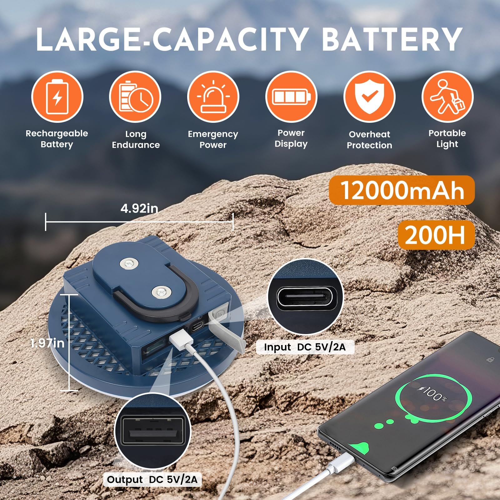 12000mAh 5000LM Camping Lights 2Pack, 42W Camping Lantern Rechargeable up to 200H, Lanterns for Power Outages, Hanging Tent Ligh