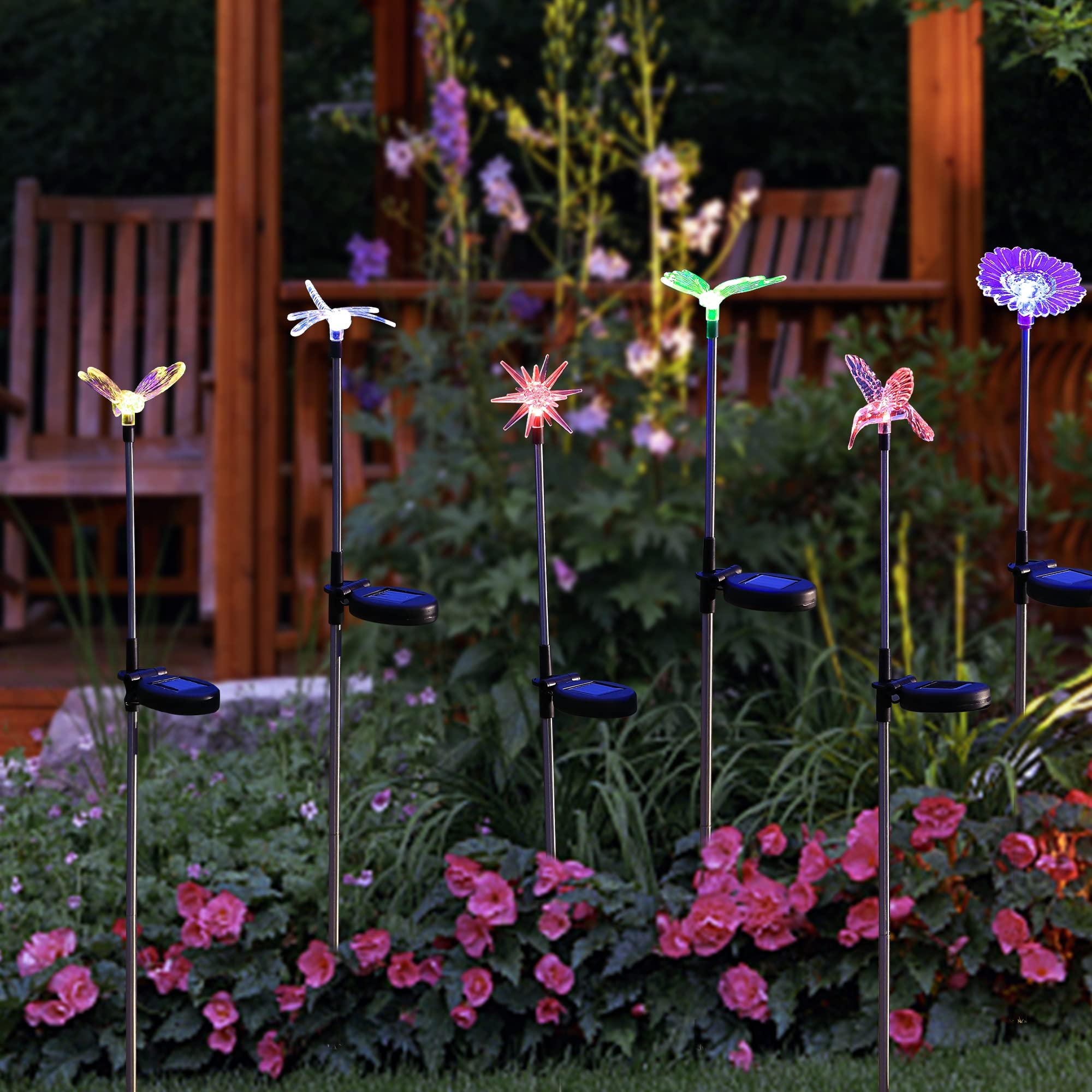 Glintoper Solar Garden Stake Lights - 6 Pack Multicolor Butterfly Figurines, LED Landscape Lighting for Patio and Yard
