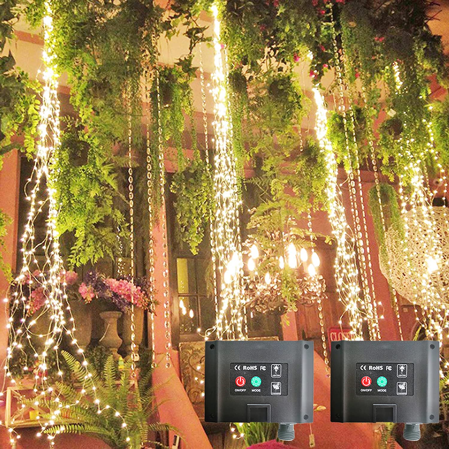 SHUKAN 2 Pack 220 LED Firefly Bunch Lights, 8 Flashing Modes Waterproof Copper Wire Waterfall Lights, Fairy Lights for Indoor Ou