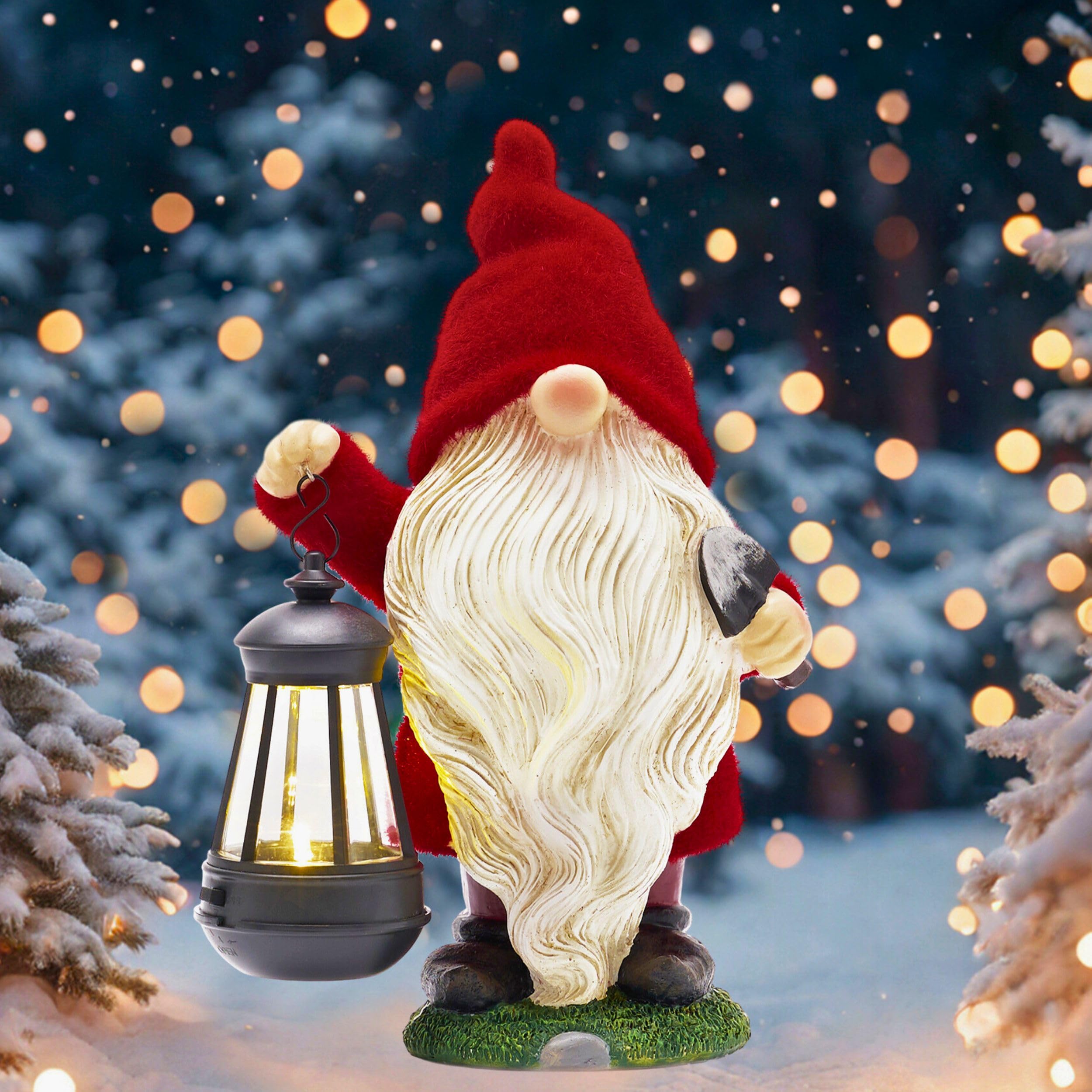 TERESA'S COLLECTIONS Christmas Decorations,Christmas Gnomes Holding Lantern with Solar Light, Waterproof Resin Xmas Decorations 