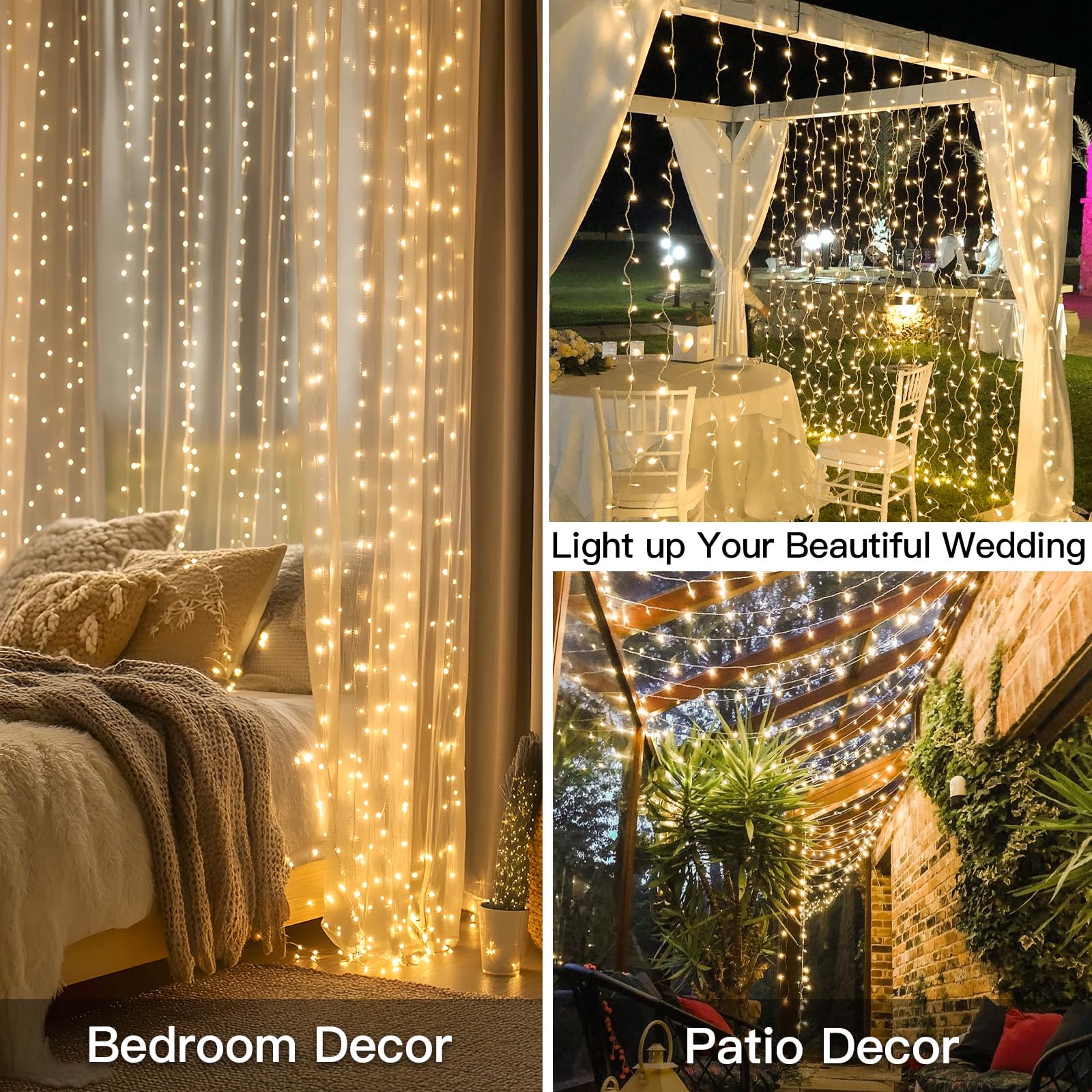 suddus Curtain Lights, 300 LED Warm White Fairy String Lights, 9.8x9.8ft for Indoor/Outdoor, Model SD-300CUCWW