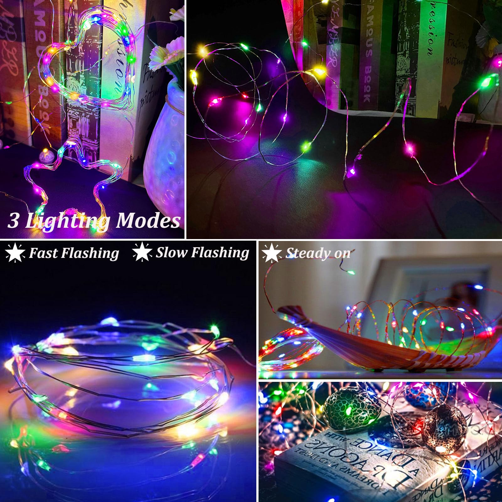 Aikei 48 Pack Led Fairy Lights Battery Operated  Mini String Lights Waterproof 7 Feet 20 Led Firefly Starry Lighting For Wedding Party Bedroom Garden Halloween Christmas Decoration Colorful