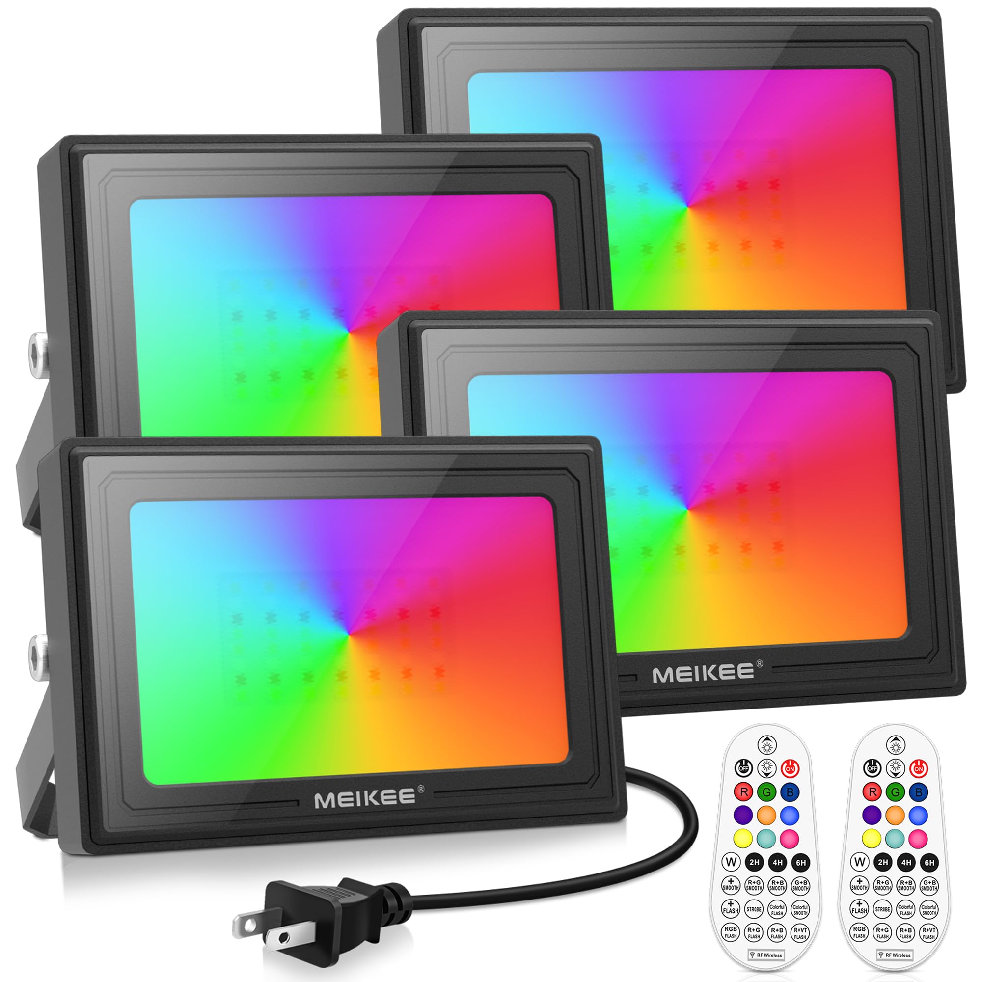 MEIKEE RGB Flood Lights 25W 4 Pack, IP66 Waterproof LED, 2500LM Color Changing, Dimmable Aluminum Lights for Outdoor/Indoor Use