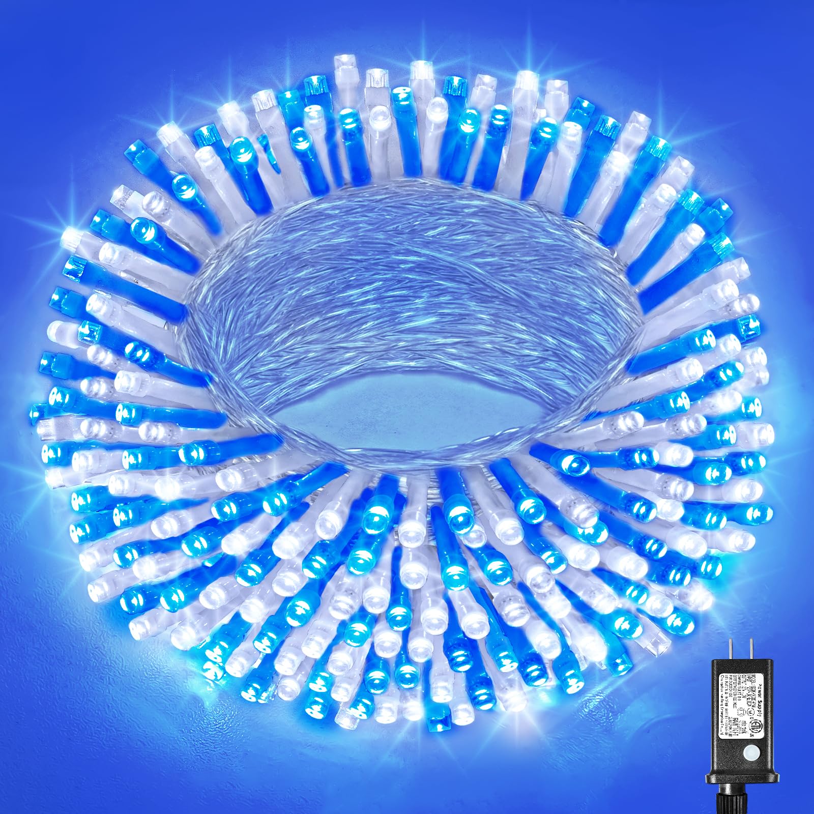 Vivideal 200 LED Christmas Lights Outdoor - 66ft Christmas String Lights 8 Modes Plug in Waterproof Fairy Lights with Timer Memory for Indoor Outside Bedroom Home Party Decoration, Blue&White