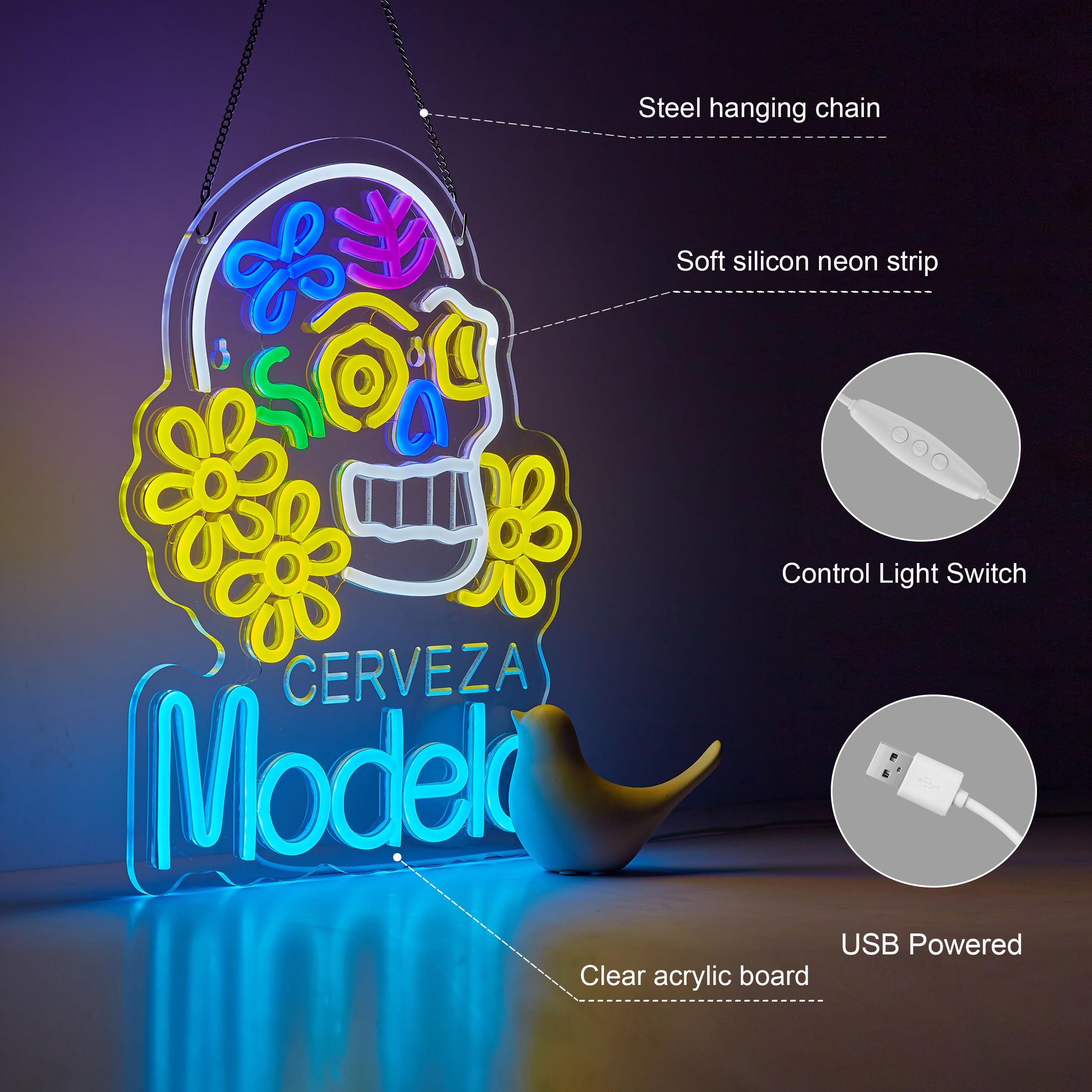 Yooyneon Neon Wall Sign for Decor, LED Light, 17inx13in, Multi-Color (White, Blue, Yellow, Green, Purple)