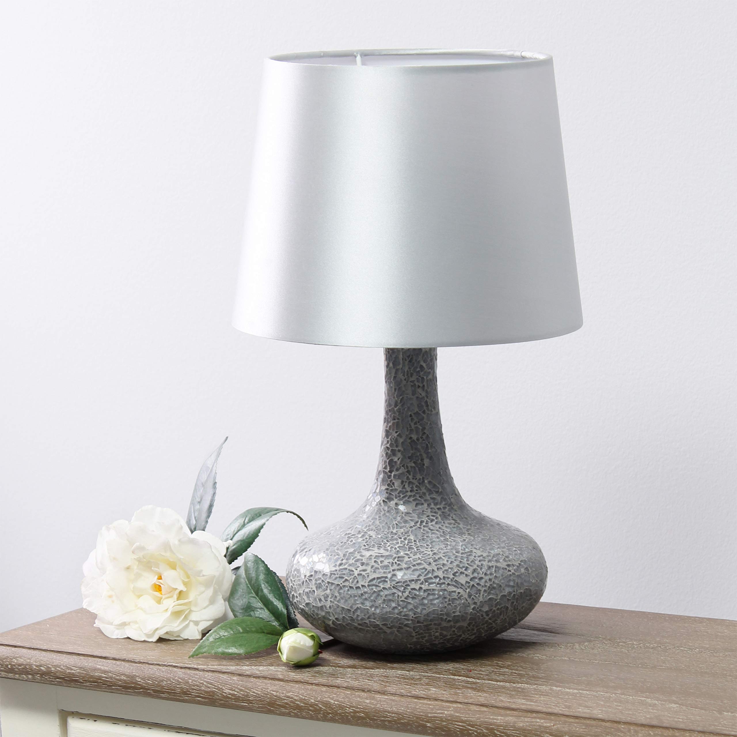 Simple Designs Contemporary Mosaic Tiled Glass Table Lamp 14.17in Gray Resin LT3039-GRY for Home Décor, Bedroom, Living Room, Office