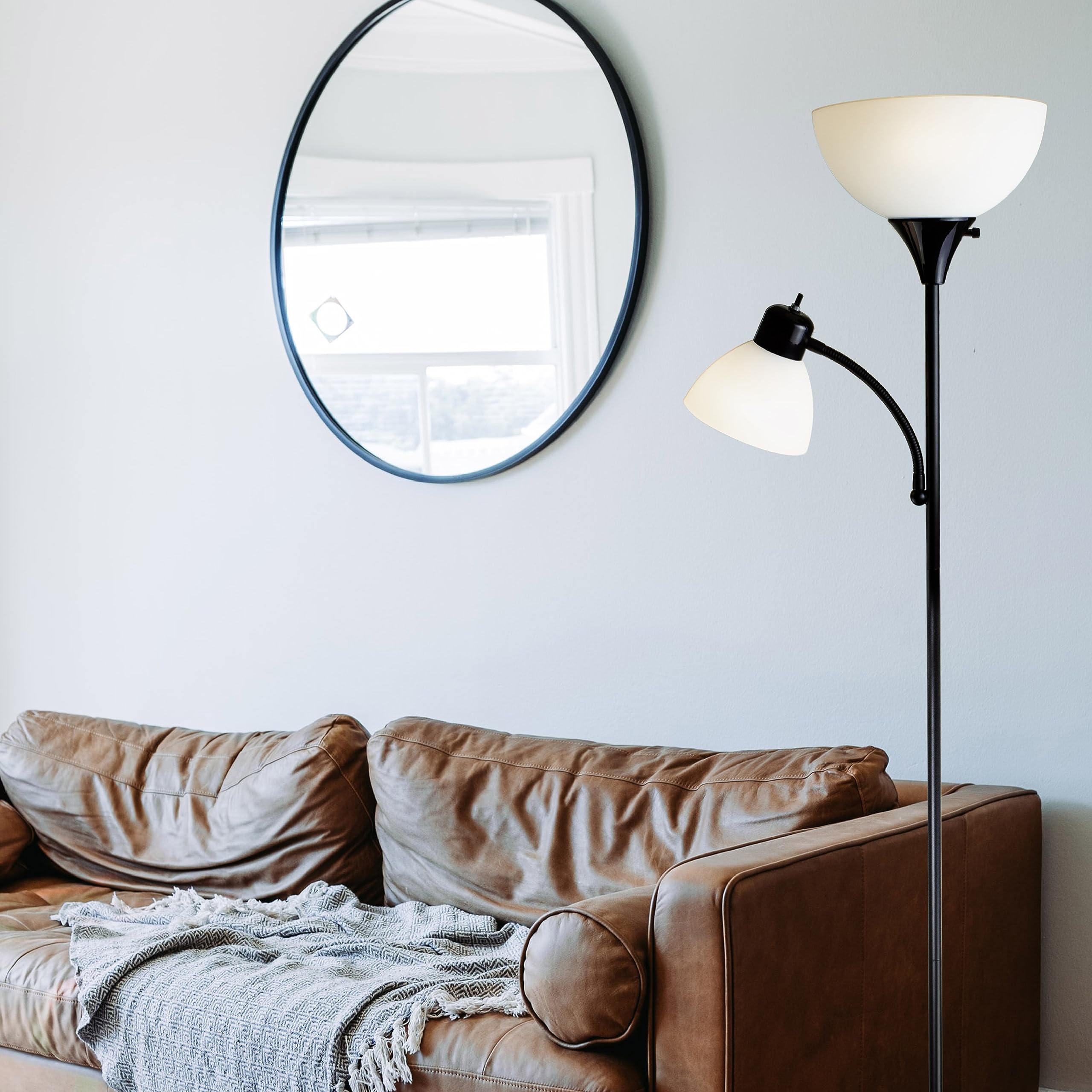 Newhouse Lighting Nhfl-Wi-Bk 71 Modern Torchiere Floor Lamp - Metal, Mother-Son Black, Ideal For Bedrooms, Living Room, Office