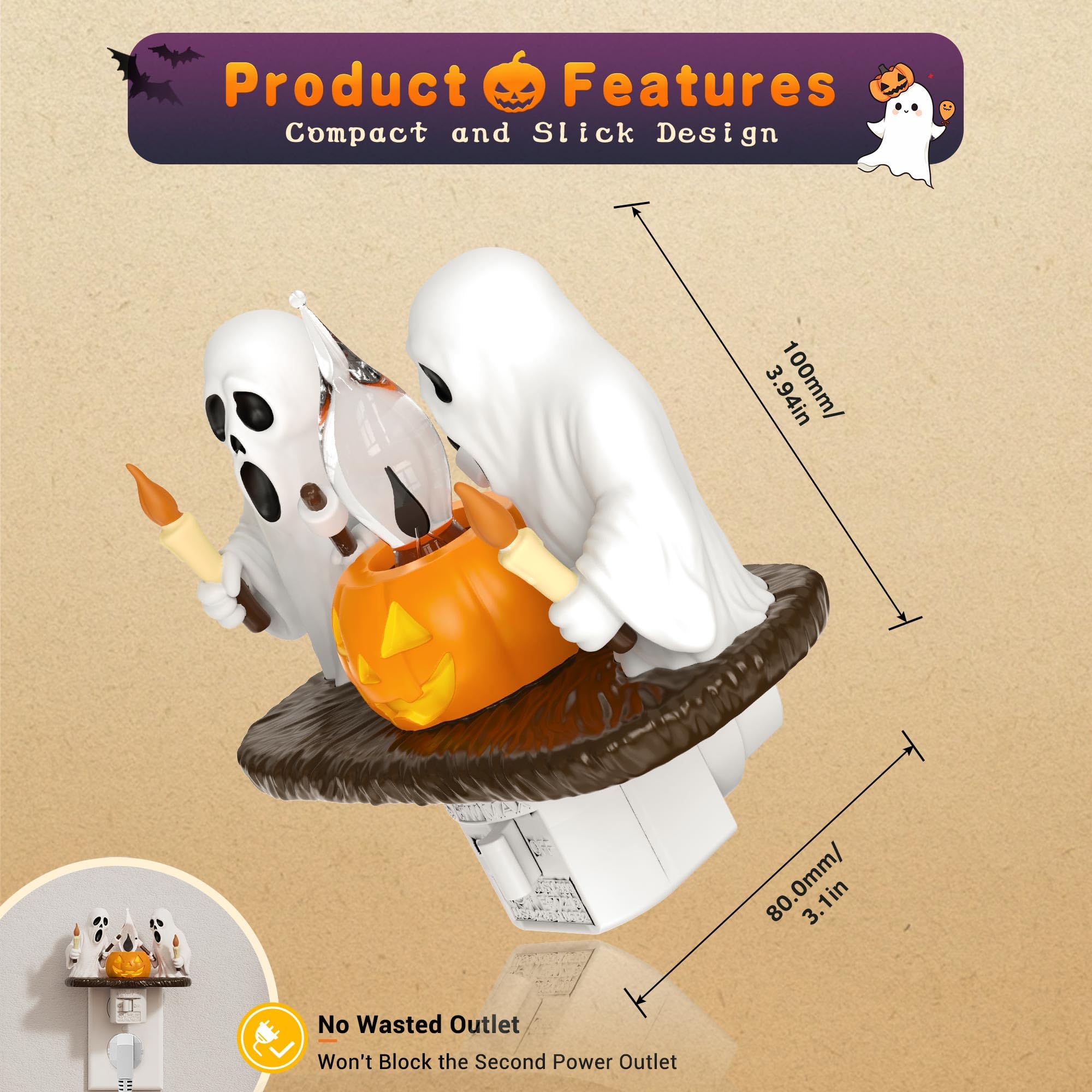 Halloween Night Light,Amber Night Lights Plug into Wall,Cute & Funny Flaming Jumping Night Light,Plug in Ghost & Pumpkin Nightli