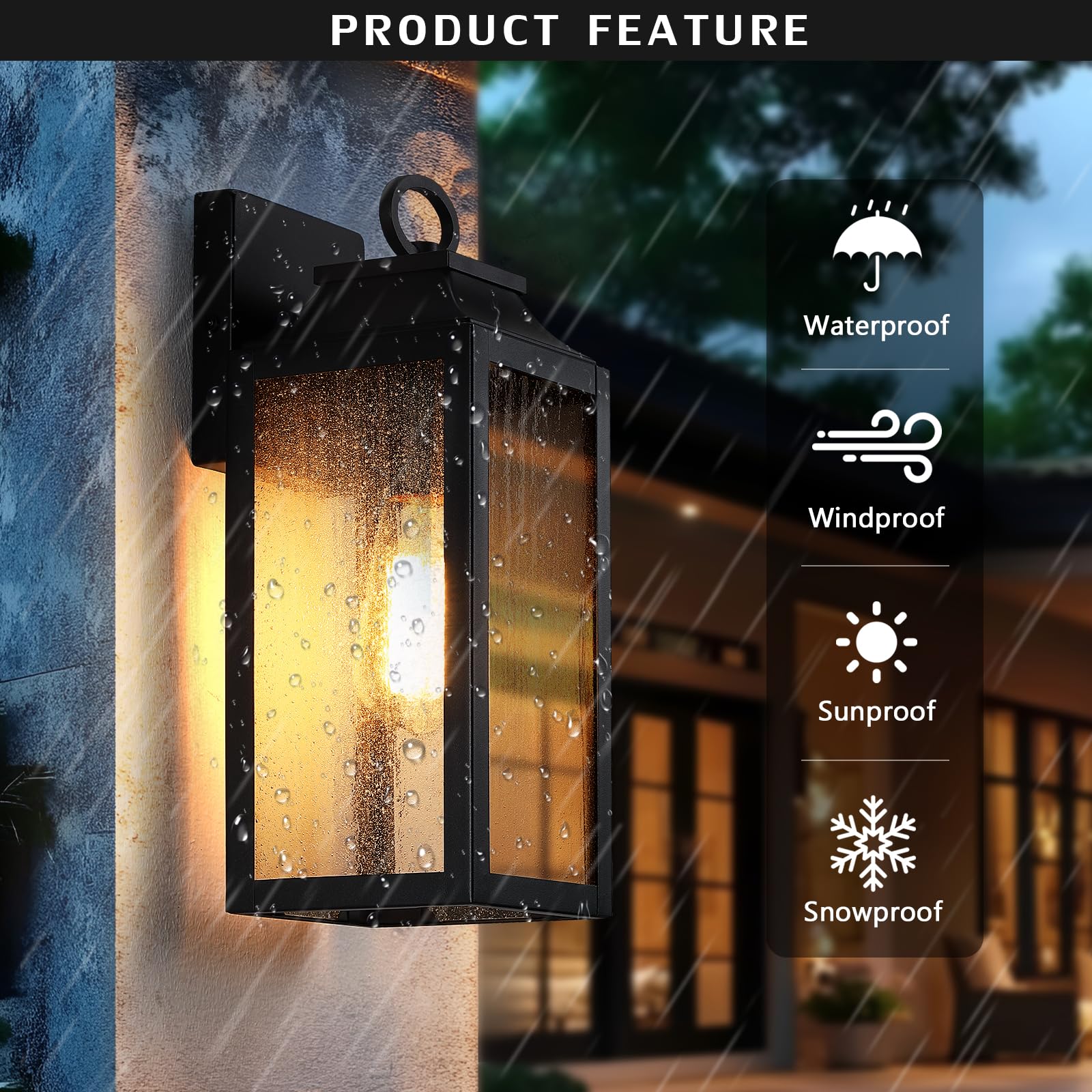 Yklitg 2 Pack Outdooor Wall Light Fixture,12.63'' Porch Exterior Wall Lantern Lighting,Black Industrial Sconce With Seeded Glass