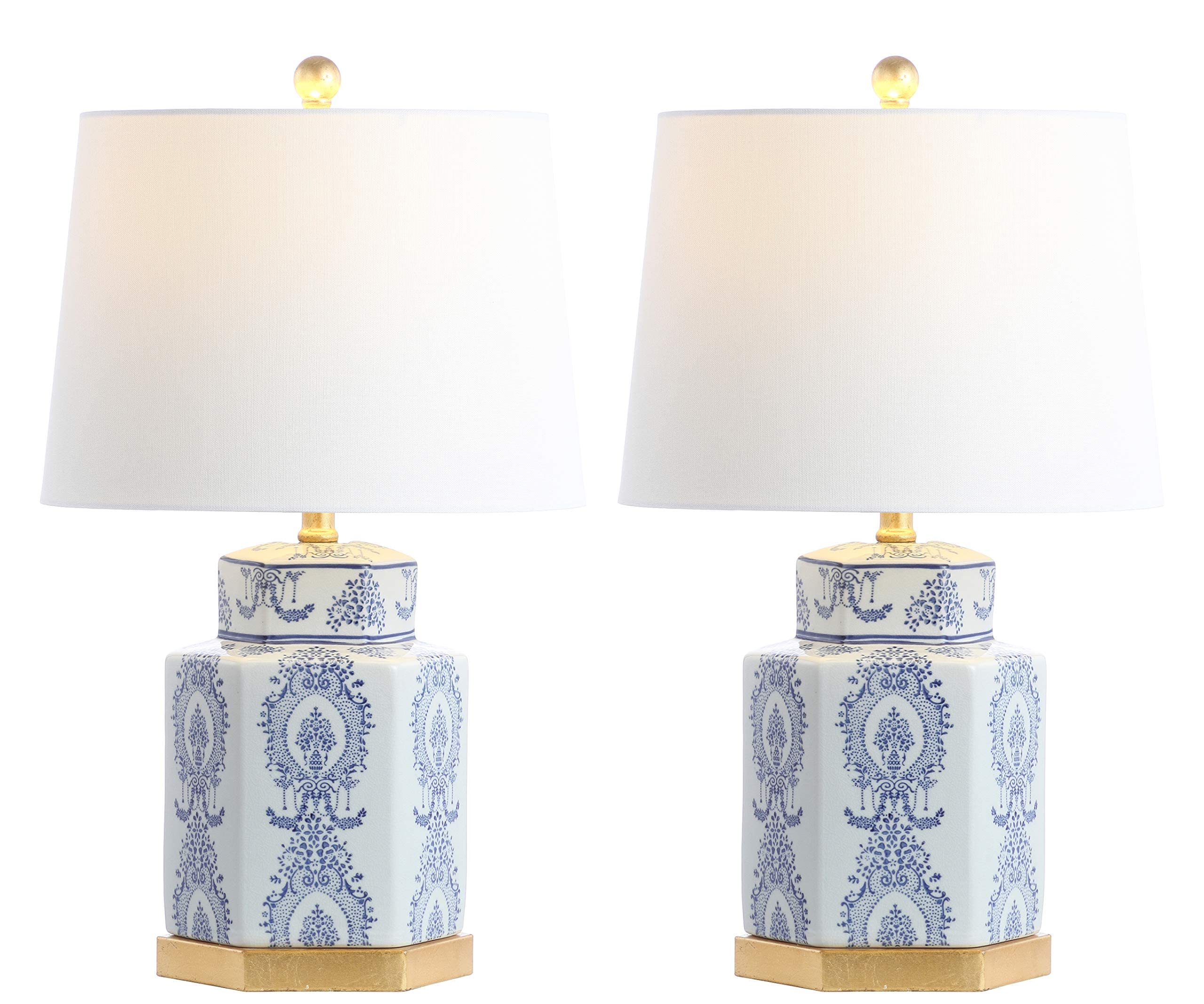 SAFAVIEH Lighting Collection Bodin Blue/ White 23-inch Bedroom Living Room Home Office Desk Nightstand Table Lamp Set of 2 (LED 