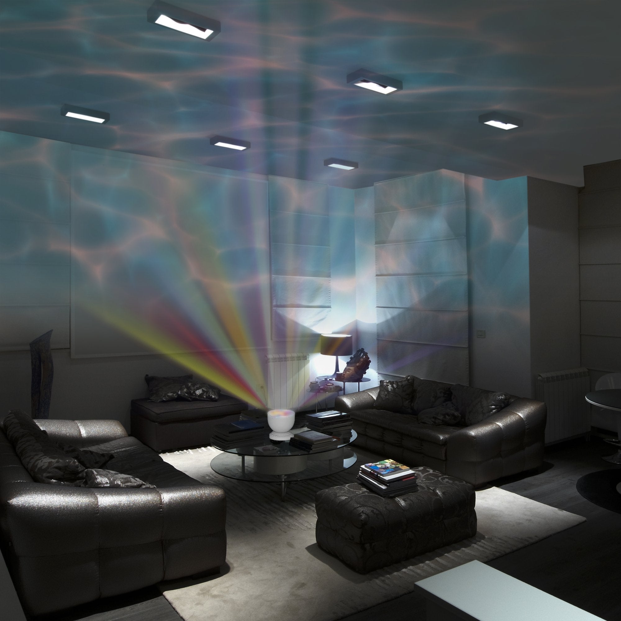 Gideon Ocean Wave Projector LED Night Light with Stereo Speakers, 12 LED Bulbs, 8 Colors, 2 Piece Set, Lead Free