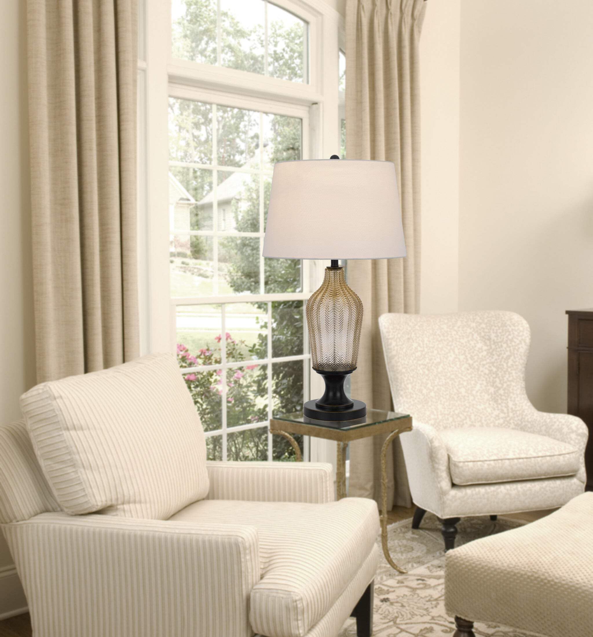 HomeRoots Glass Table Lamp with Empire Shade, Model 524737, 31 in., Bronze & White