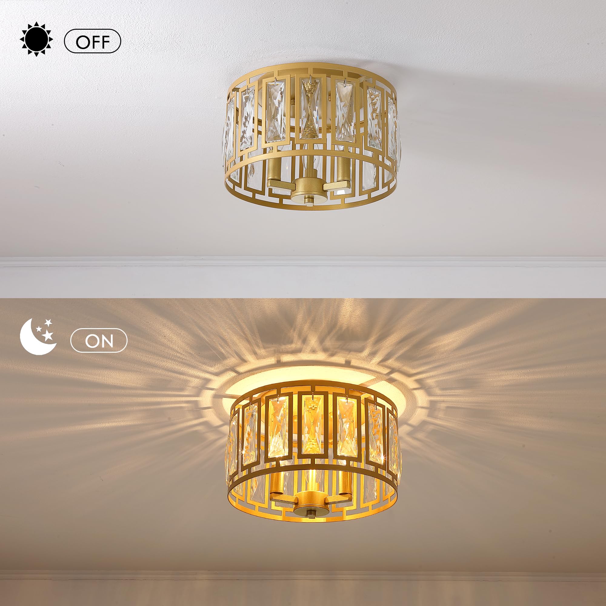 Gold Crystal Flush Mount Ceiling Light, Mini Chandelier Crystal Ceiling Light Fixture For Entryway Bedroom Barthroom Hallway Clo