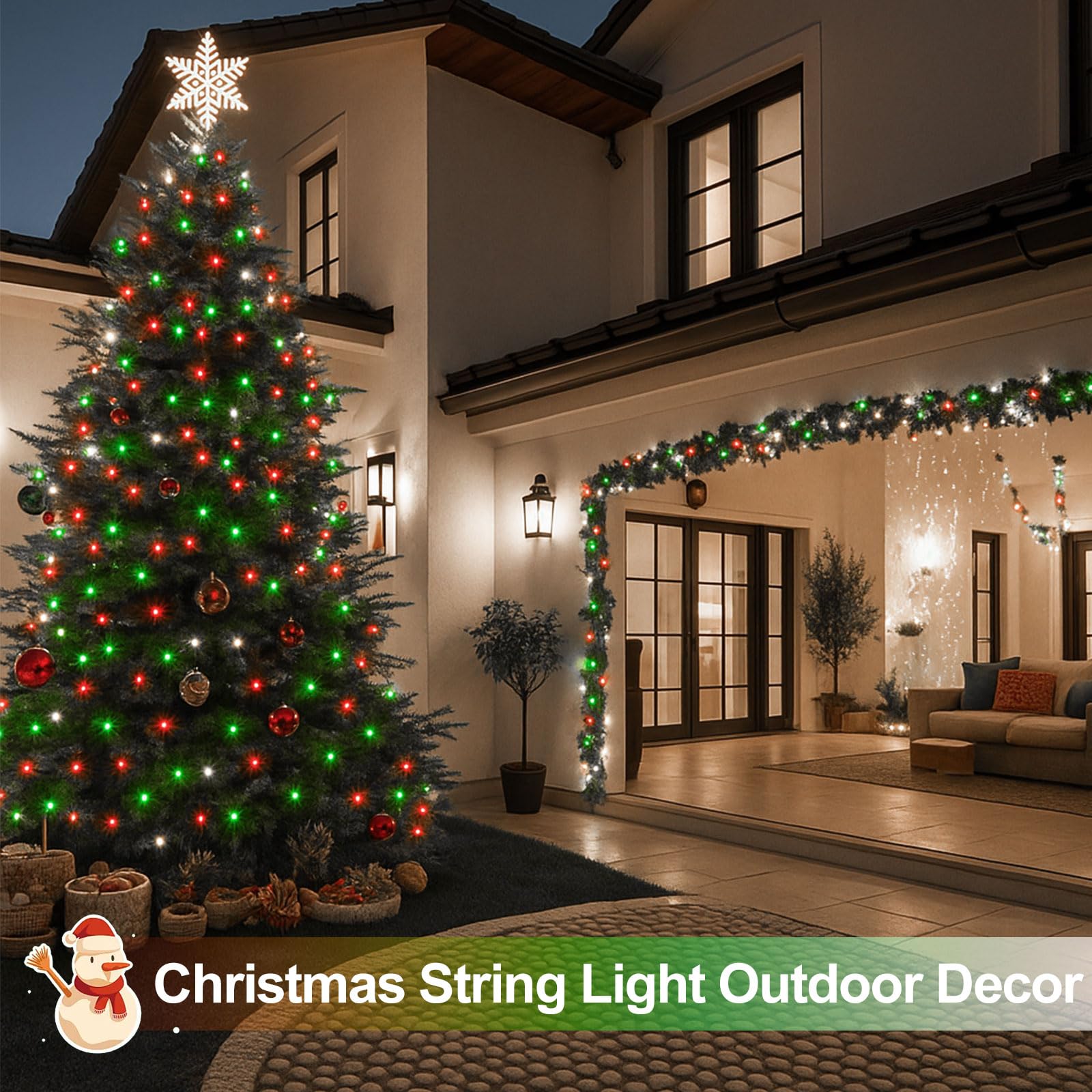 SANJICHA Solar String Lights, 144FT 400LED, Waterproof Copper Wire, 8 Modes, 2 Pack, Red White and Green, Model SYJSSL