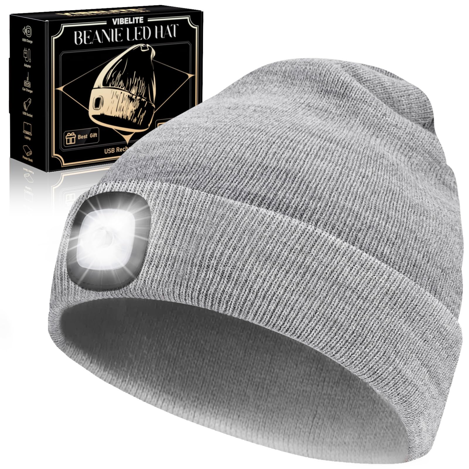 Vibelite Led Beanie Hat With Light, Usb Rechargeable Led Headlamp, Valentines Day Gifts For Men, Him, Husband, Boyfriend, Birthd
