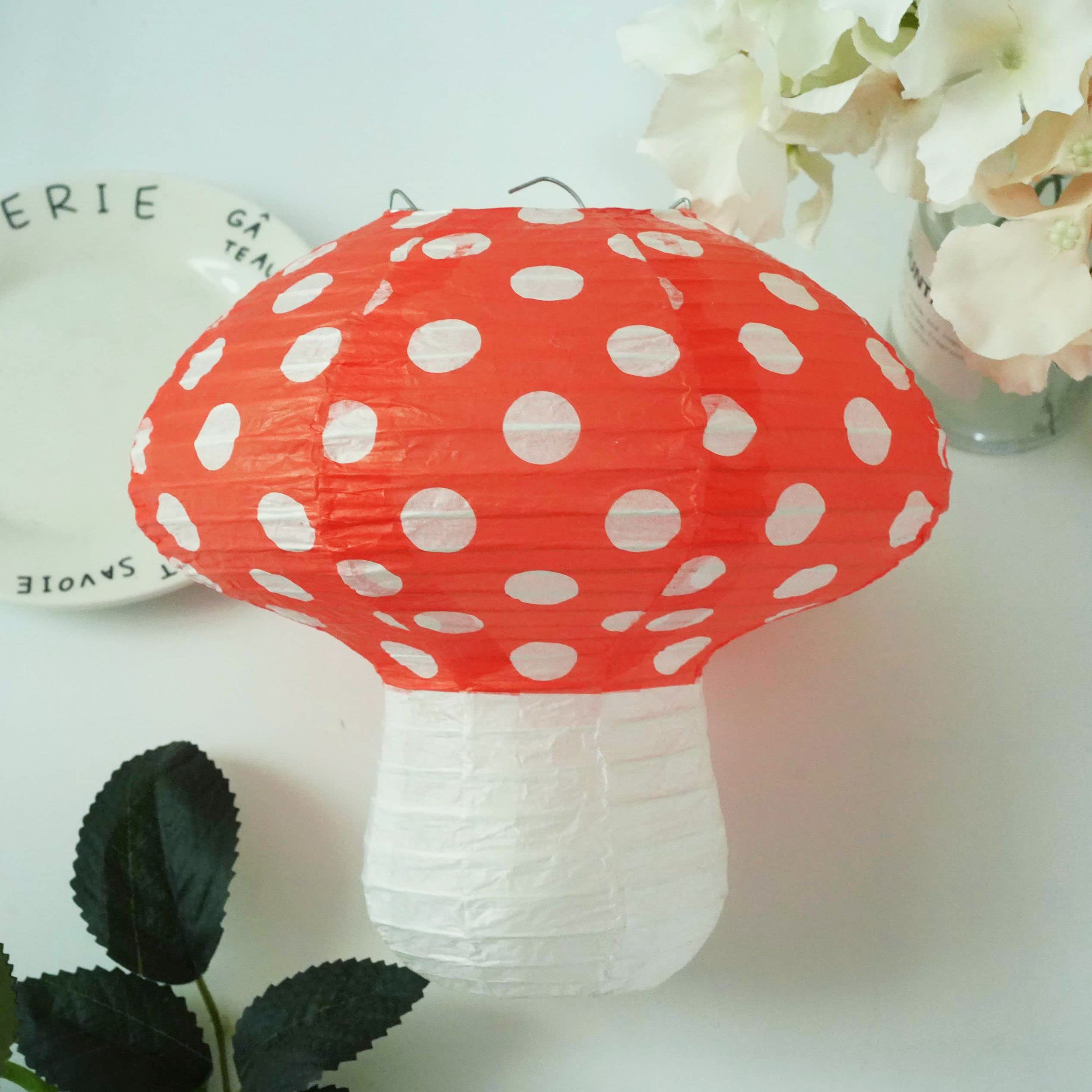 3Pcs Mushroom Paper Lanterns, 3D Mushroom Hanging Ornament For Wonderland Jungle Forest Themed Birthday Party Wedding Nursery De