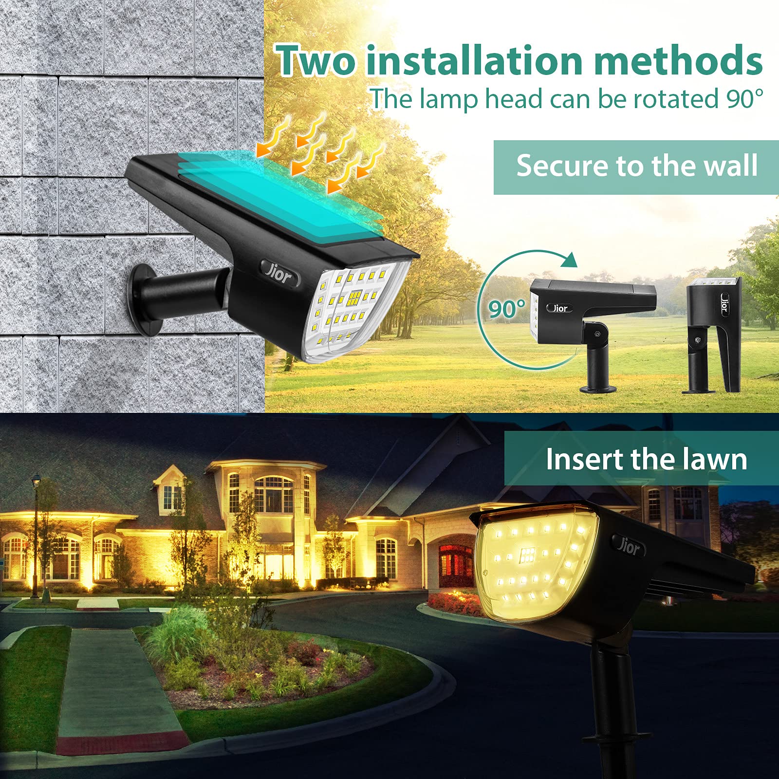 Jior Solar Outdoor Lights,32 Leds Landscape Spotlights Ip65 Waterproof Solar Powered Outdoor Lights,2-In-1 Adjustable Solar Wall