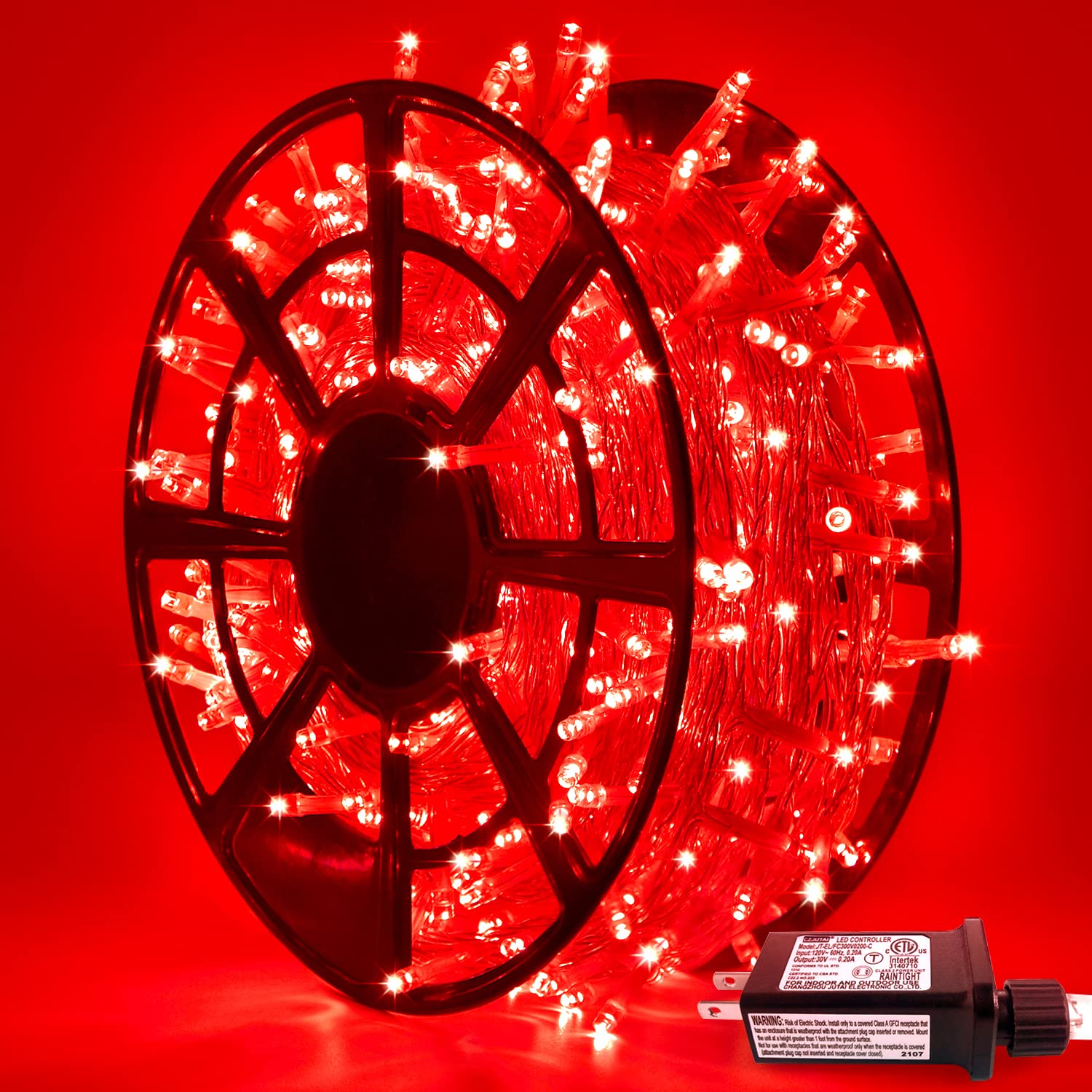 JMEXSUSS LED Red String Lights, 163 FT, 8 Modes, Waterproof, with Reel, Model EXS-S-0500
