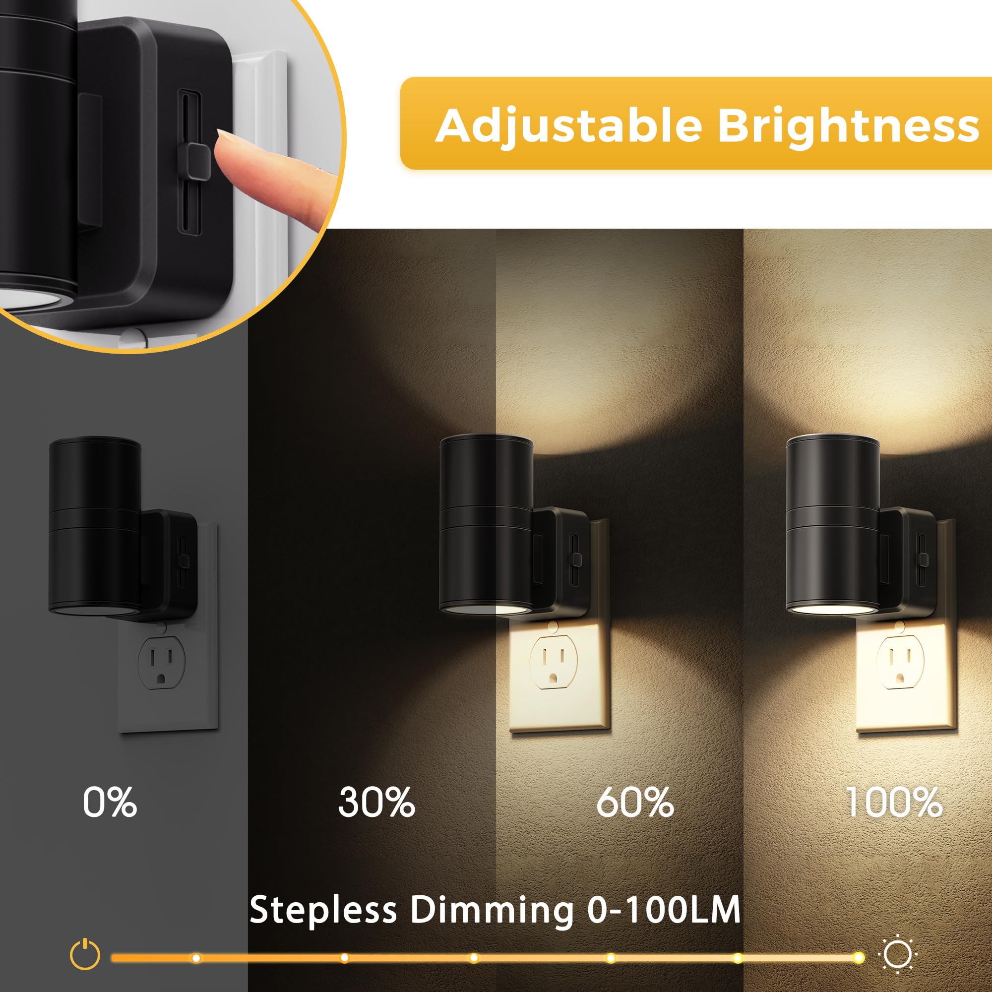 L LOHAS LED Night Light, 2 Pack Dimmable 3000K Soft White, Automatic Light Sensor, Metal Black, Model GY06102BLUS-2