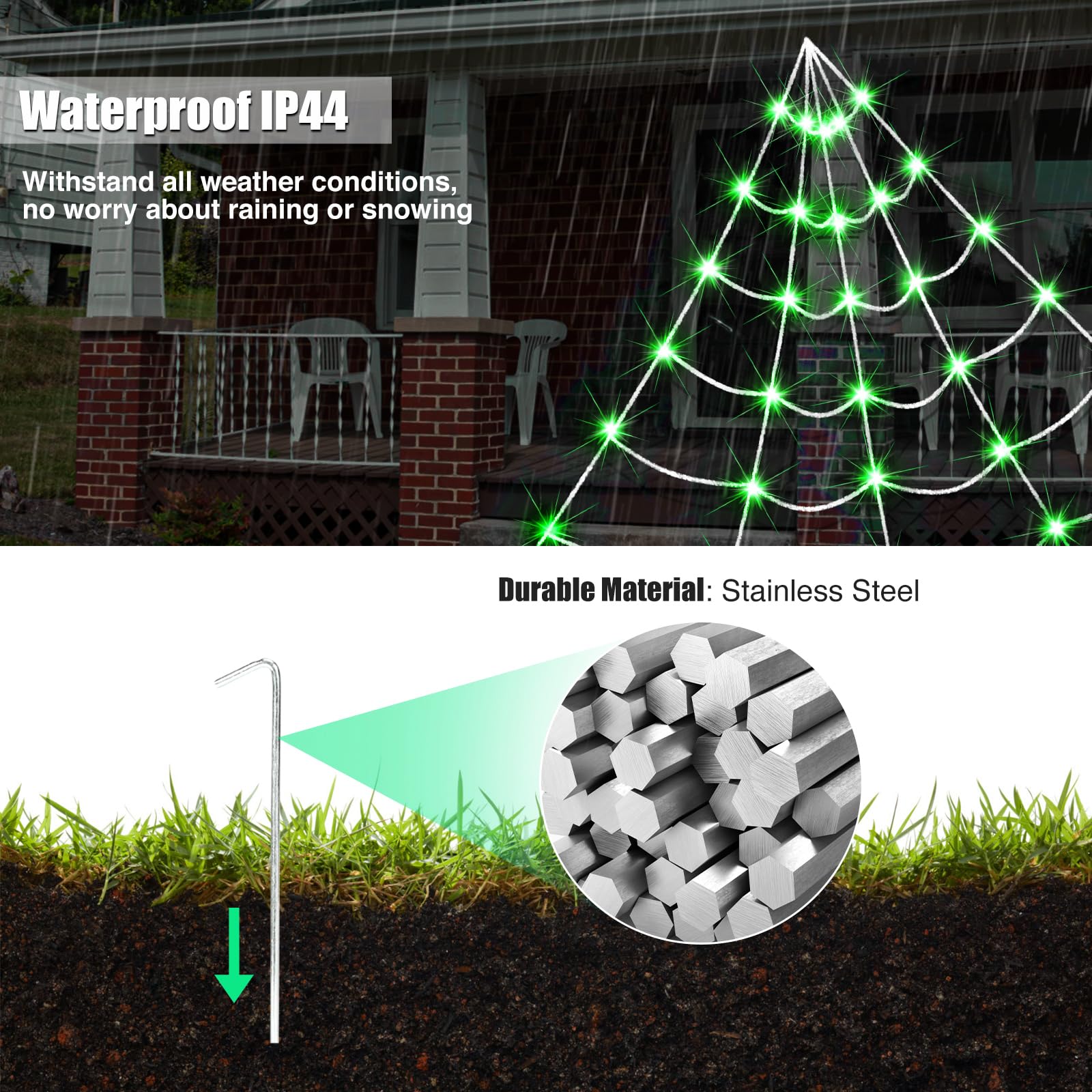 Solar Powered Outdoor Halloween Decorations Spider Web Lights, 14.8 X 16.4 Ft Triangular White Spider Web With 135 Led Green Lights, Large Size Solar Halloween Decor…