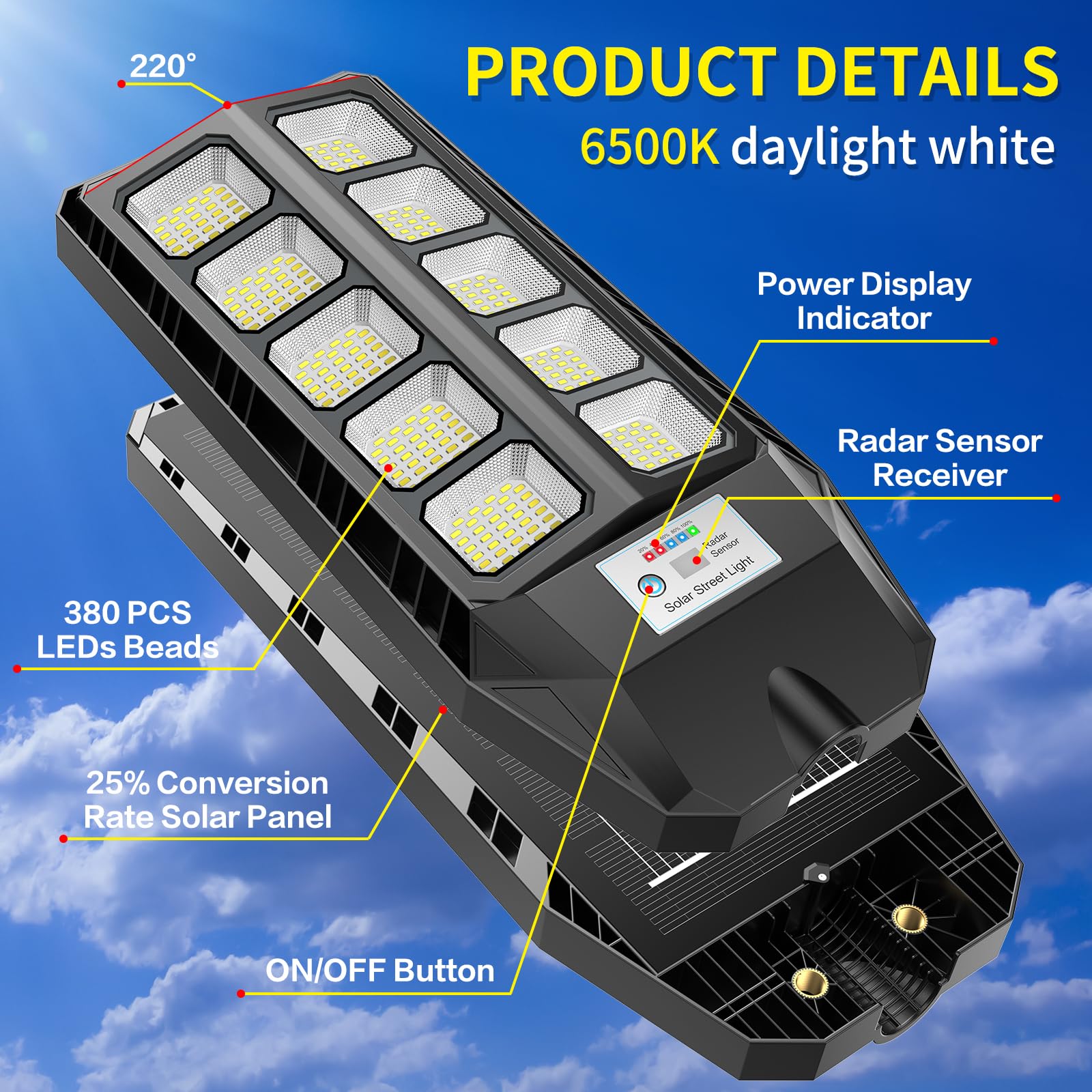 Deepn Solar Lights Outdoor, 6500K IP66 Waterproof Motion Sensor Flood Lights, 2 Pack, Black, Model TW1002, with Remote Control